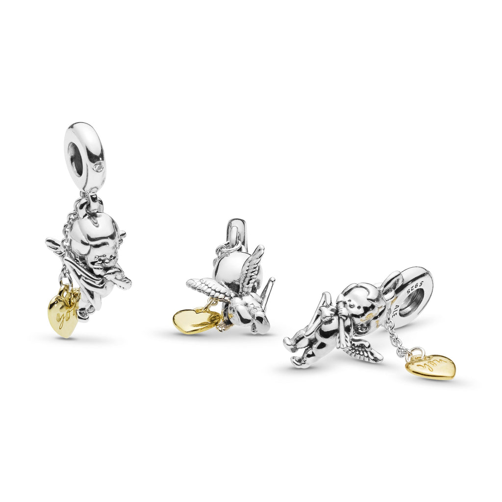 PANDORA Cupid And You Heart Dangle Charm 14K Gold Plated Unique Metal Blend Love Charms Bracelet Charm Jewelry Gift