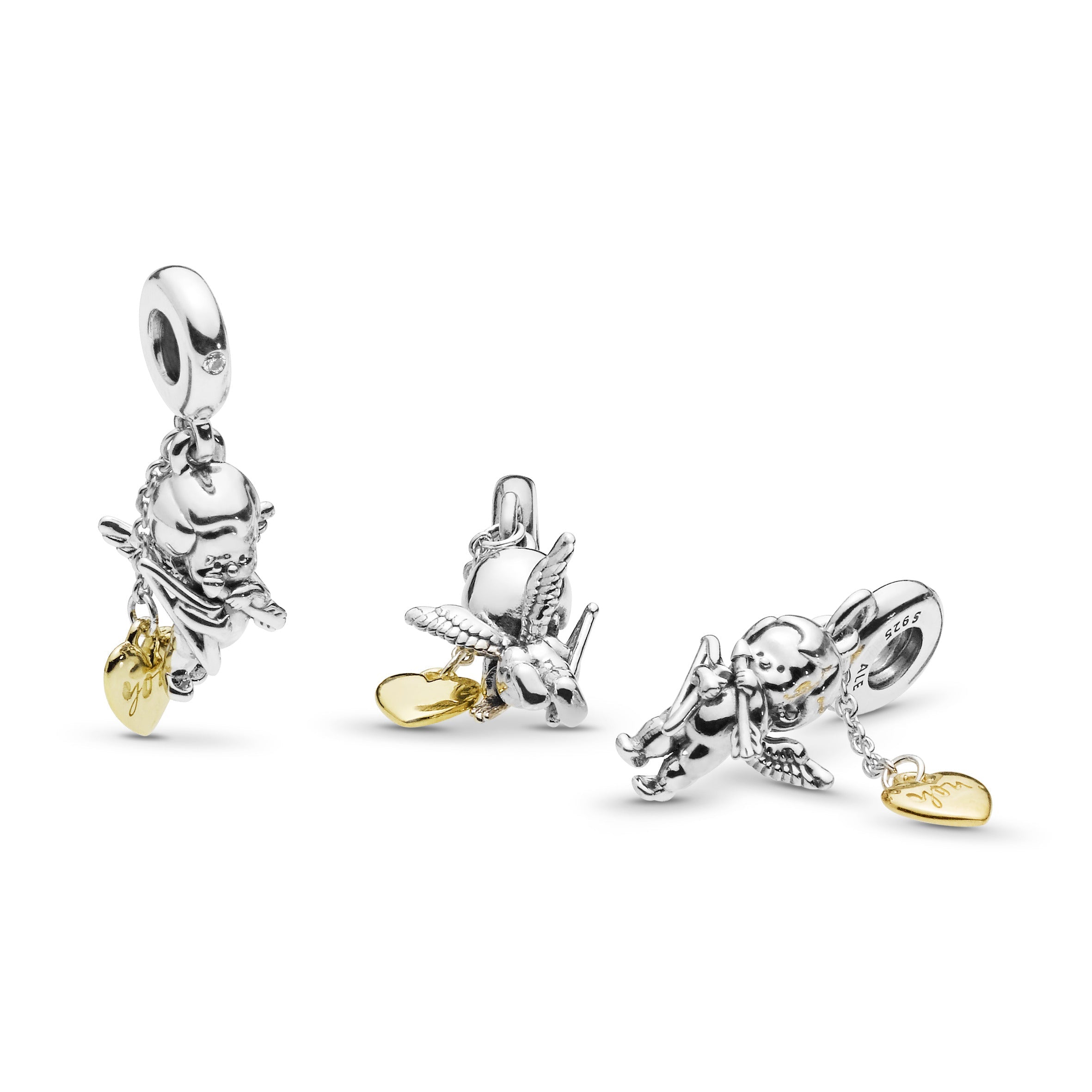 PANDORA Cupid And You Heart Dangle Charm 14K Gold Plated Unique Metal Blend Love Charms Bracelet Charm Jewelry Gift