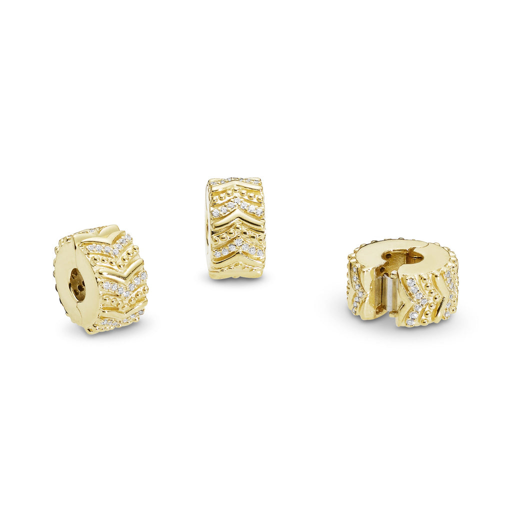 PANDORA Sparkling Wishbone Clip Charm 14K Gold Plated Unique Metal Blend Charms Bracelet Charm Jewelry Gift