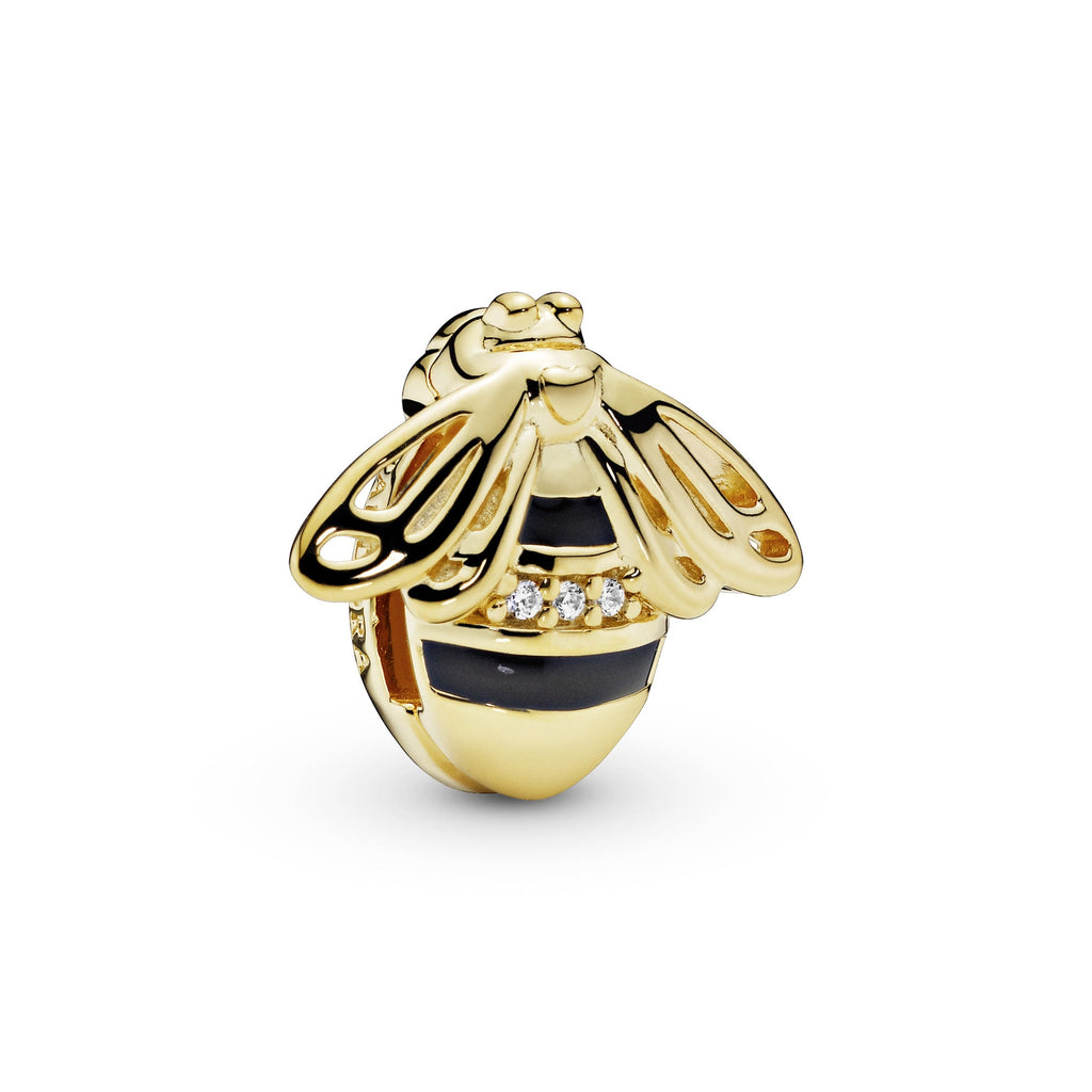 PANDORA Bee Clip Charm 14K Gold Plated Unique Metal Blend Black Animals Charms Bracelet Charm Jewelry Gift