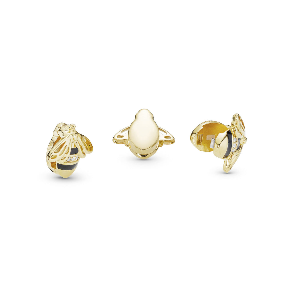 PANDORA Bee Clip Charm 14K Gold Plated Unique Metal Blend Black Animals Charms Bracelet Charm Jewelry Gift