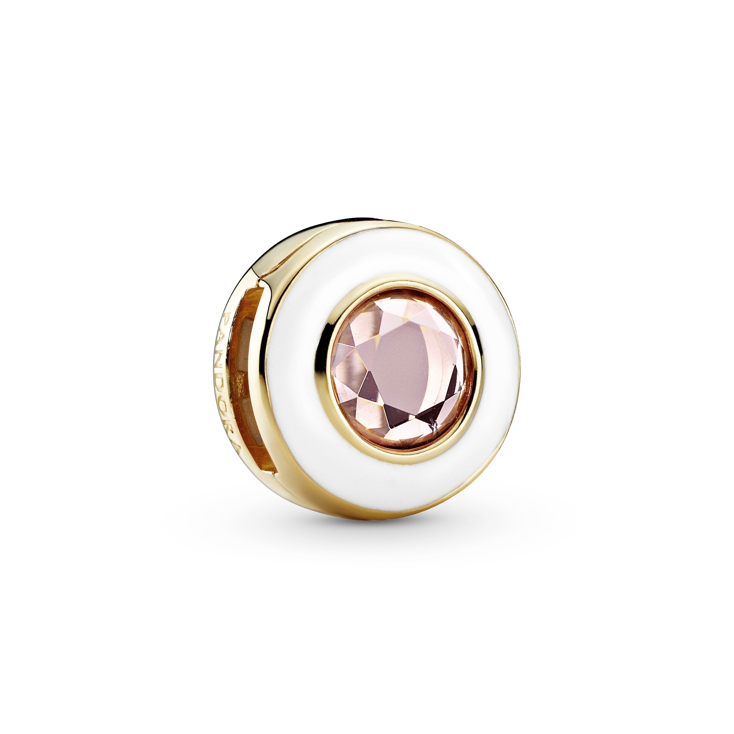 PANDORA White Circle Clip Charm 14K Gold Plated Unique Metal Blend Charms Bracelet Charm Jewelry Gift