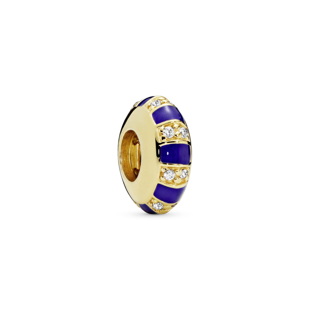 PANDORA Blue Stripes Spacer Charm 14K Gold Plated Unique Metal Blend Charms Bracelet Charm Jewelry Gift