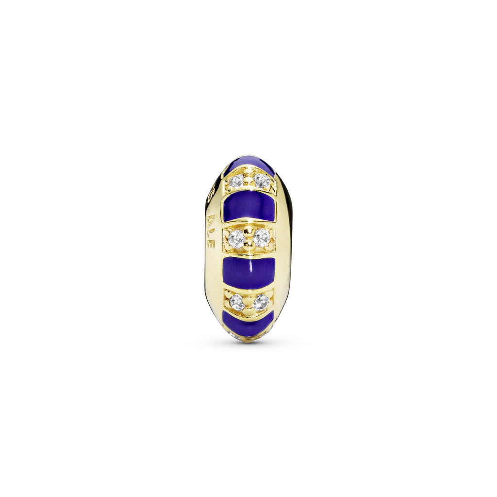 PANDORA Blue Stripes Spacer Charm 14K Gold Plated Unique Metal Blend Charms Bracelet Charm Jewelry Gift