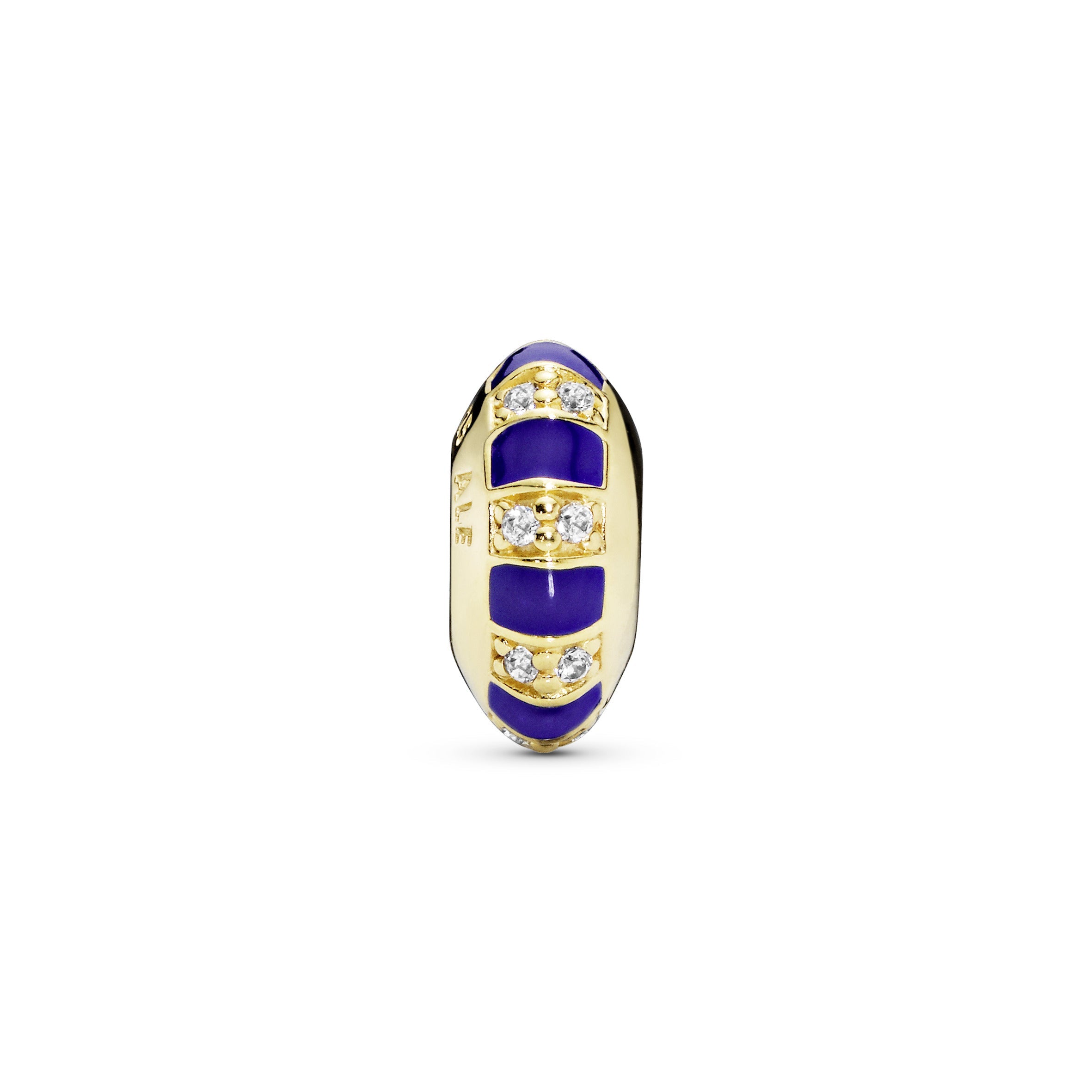 PANDORA Blue Stripes Spacer Charm 14K Gold Plated Unique Metal Blend Charms Bracelet Charm Jewelry Gift