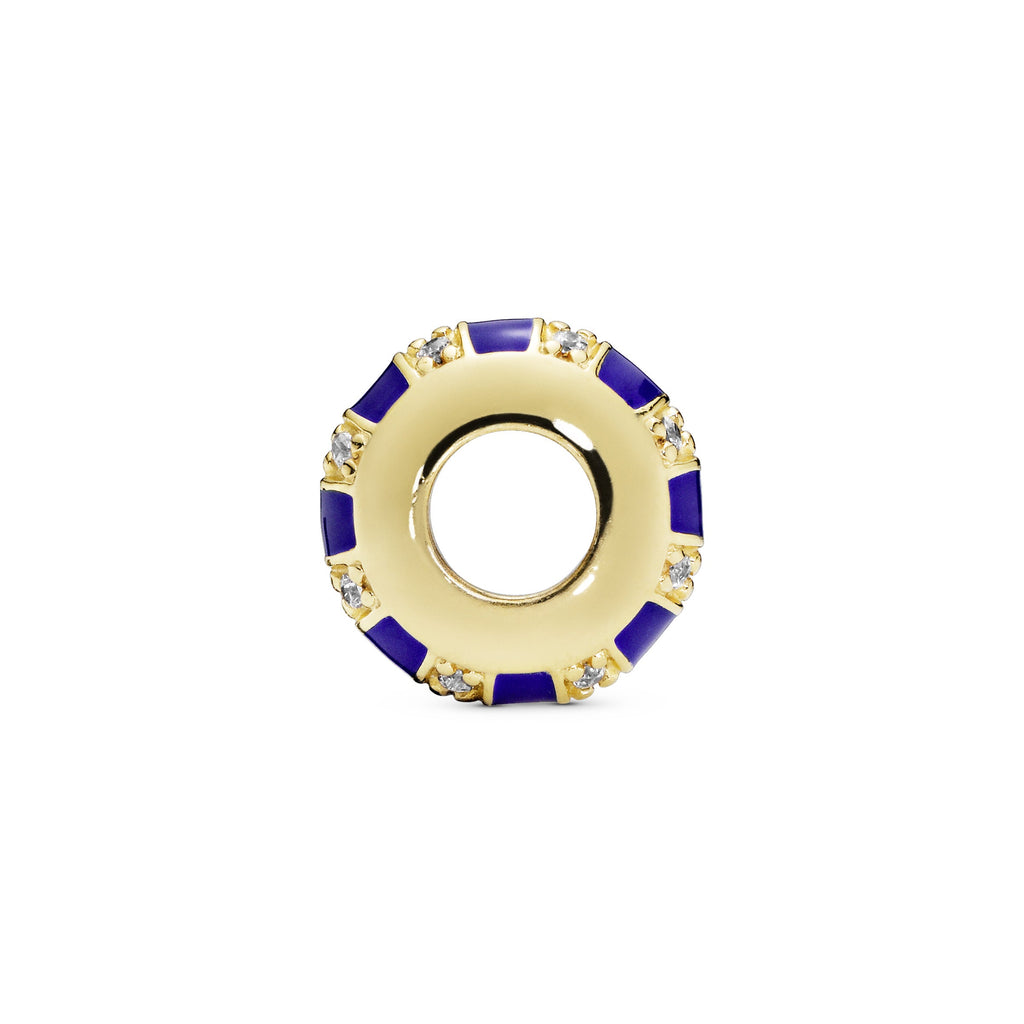 PANDORA Blue Stripes Spacer Charm 14K Gold Plated Unique Metal Blend Charms Bracelet Charm Jewelry Gift
