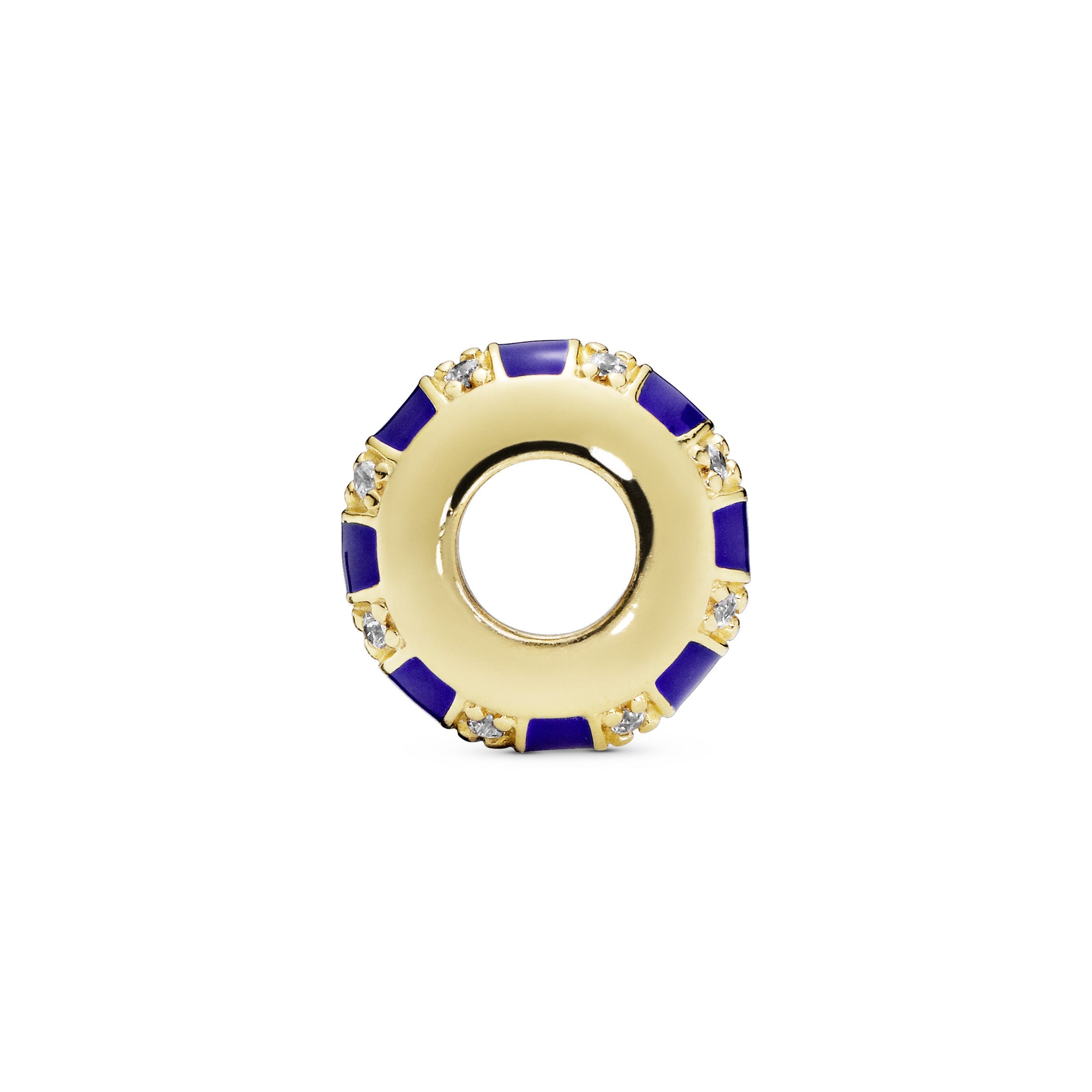 PANDORA Blue Stripes Spacer Charm 14K Gold Plated Unique Metal Blend Charms Bracelet Charm Jewelry Gift