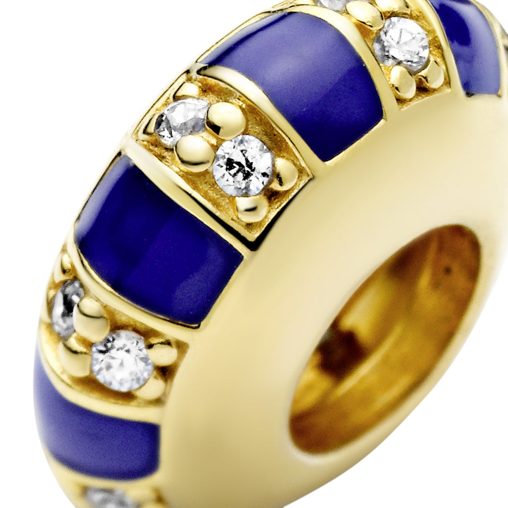 PANDORA Blue Stripes Spacer Charm 14K Gold Plated Unique Metal Blend Charms Bracelet Charm Jewelry Gift