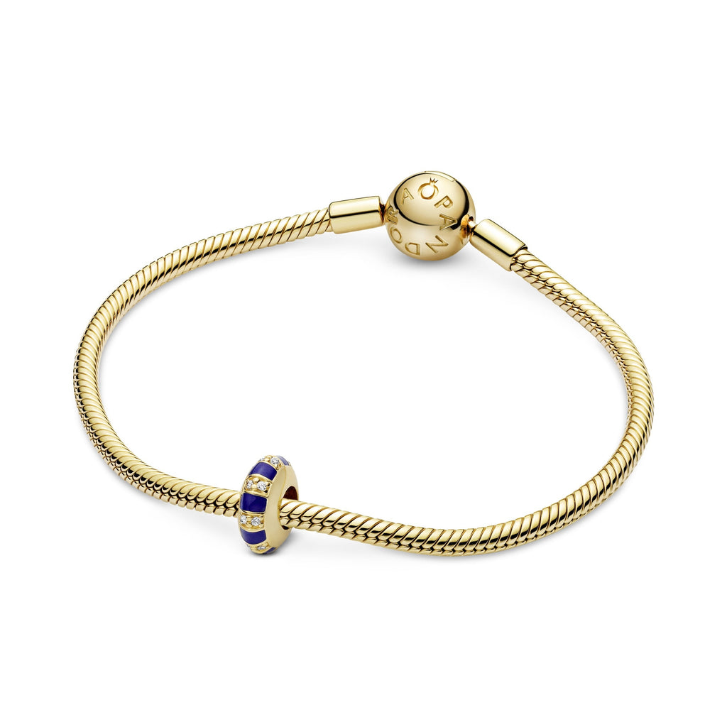 PANDORA Blue Stripes Spacer Charm 14K Gold Plated Unique Metal Blend Charms Bracelet Charm Jewelry Gift