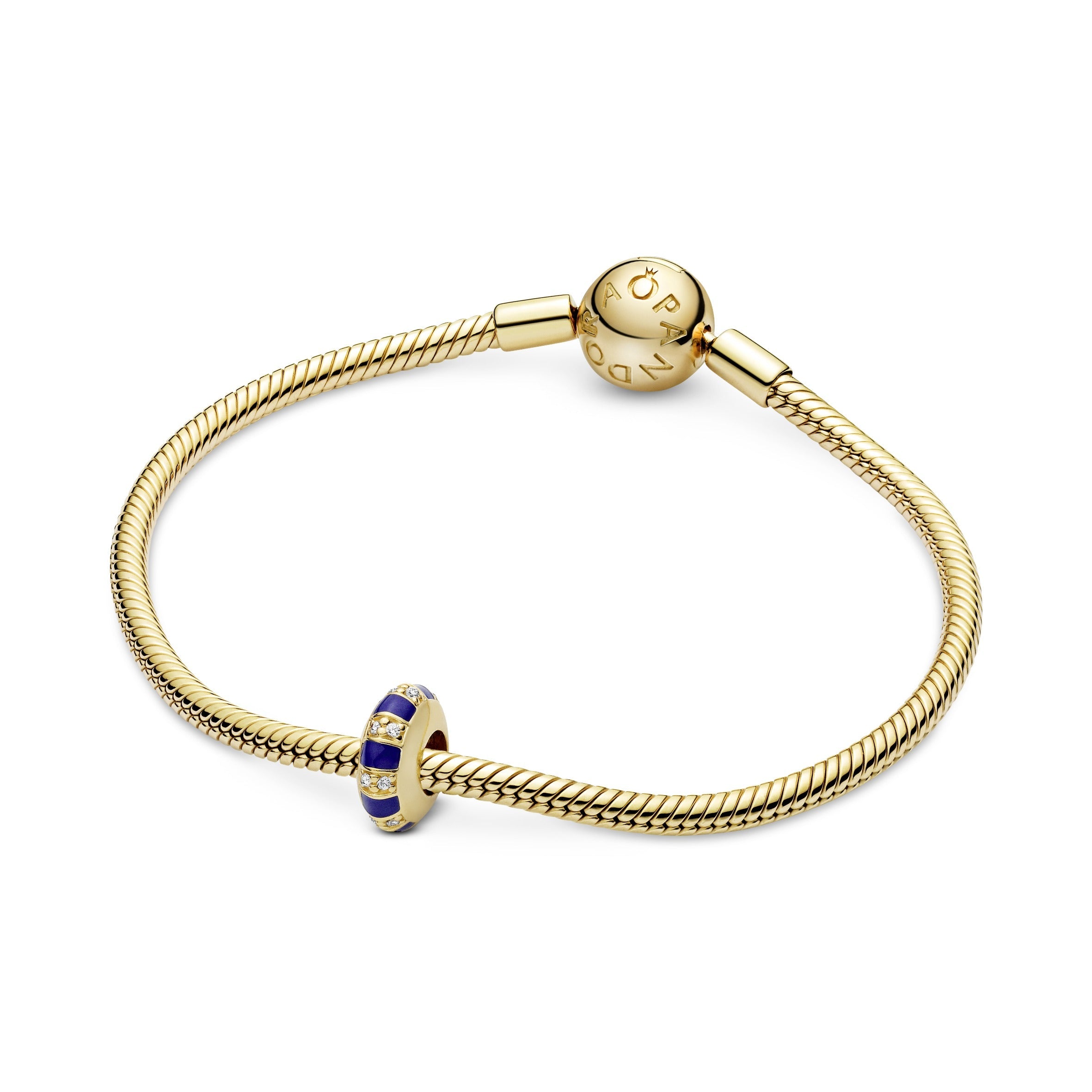 PANDORA Blue Stripes Spacer Charm 14K Gold Plated Unique Metal Blend Charms Bracelet Charm Jewelry Gift