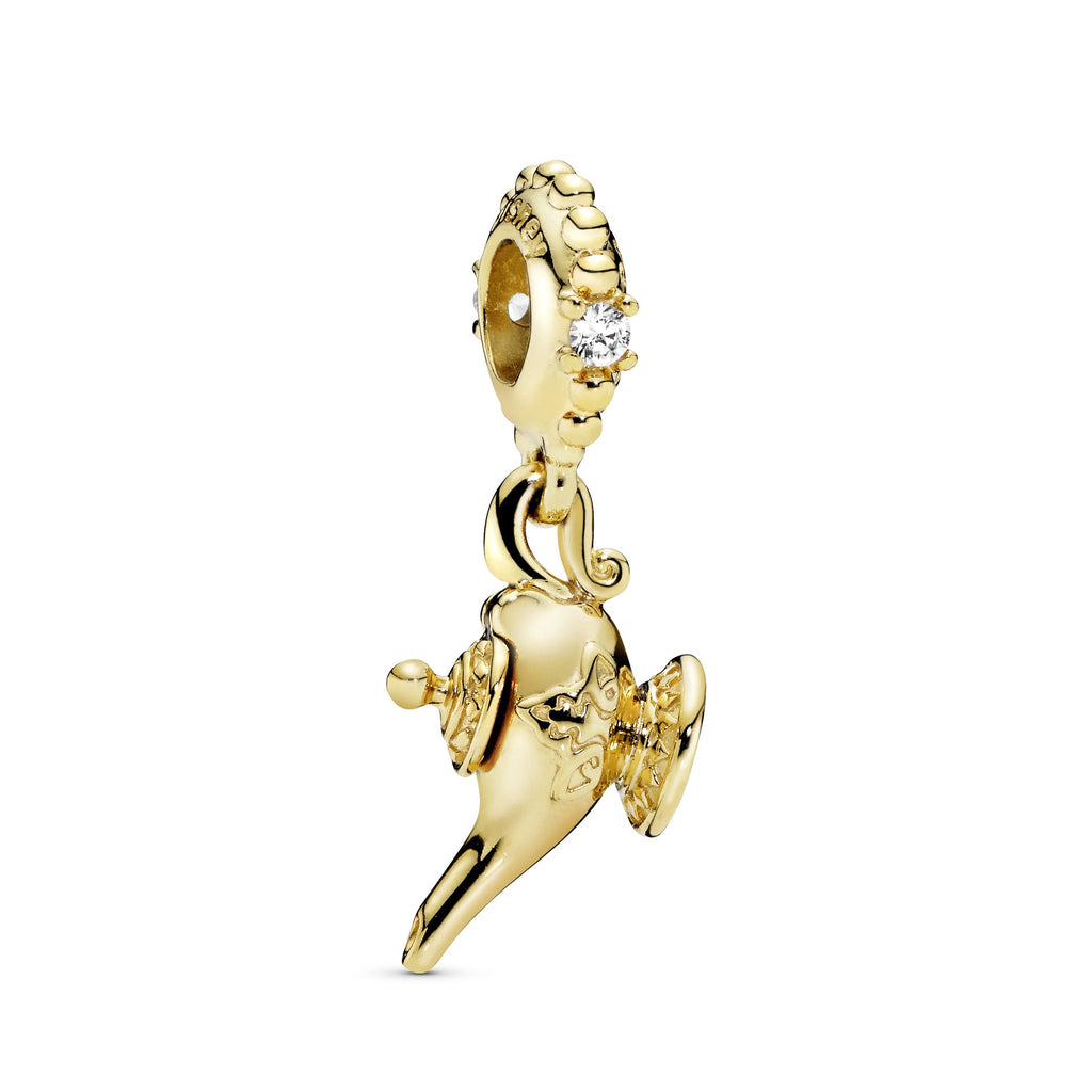 PANDORA Disney Aladdin Magic Lamp Dangle Charm 14K Gold Plated Unique Metal Blend Disney X PANDORA Charms Bracelet Charm Jewelry Gift