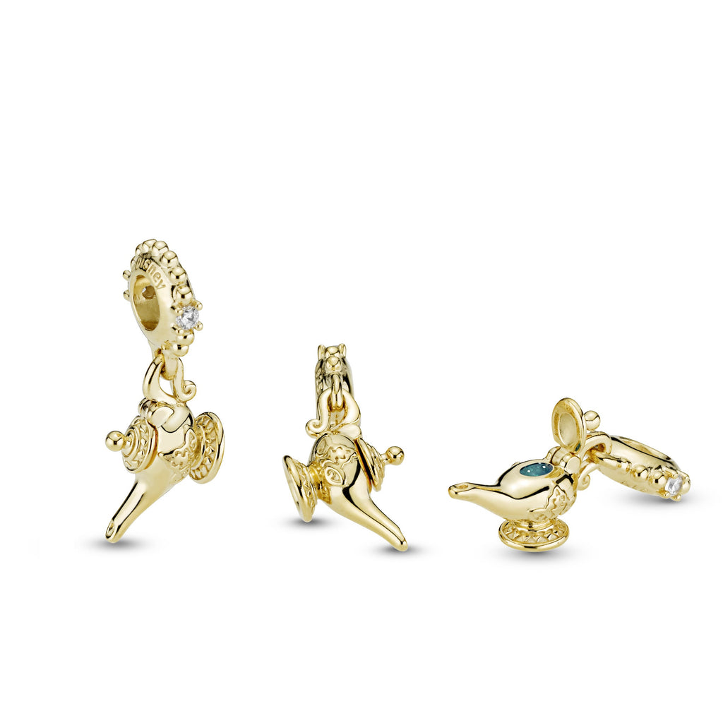 PANDORA Disney Aladdin Magic Lamp Dangle Charm 14K Gold Plated Unique Metal Blend Disney X PANDORA Charms Bracelet Charm Jewelry Gift
