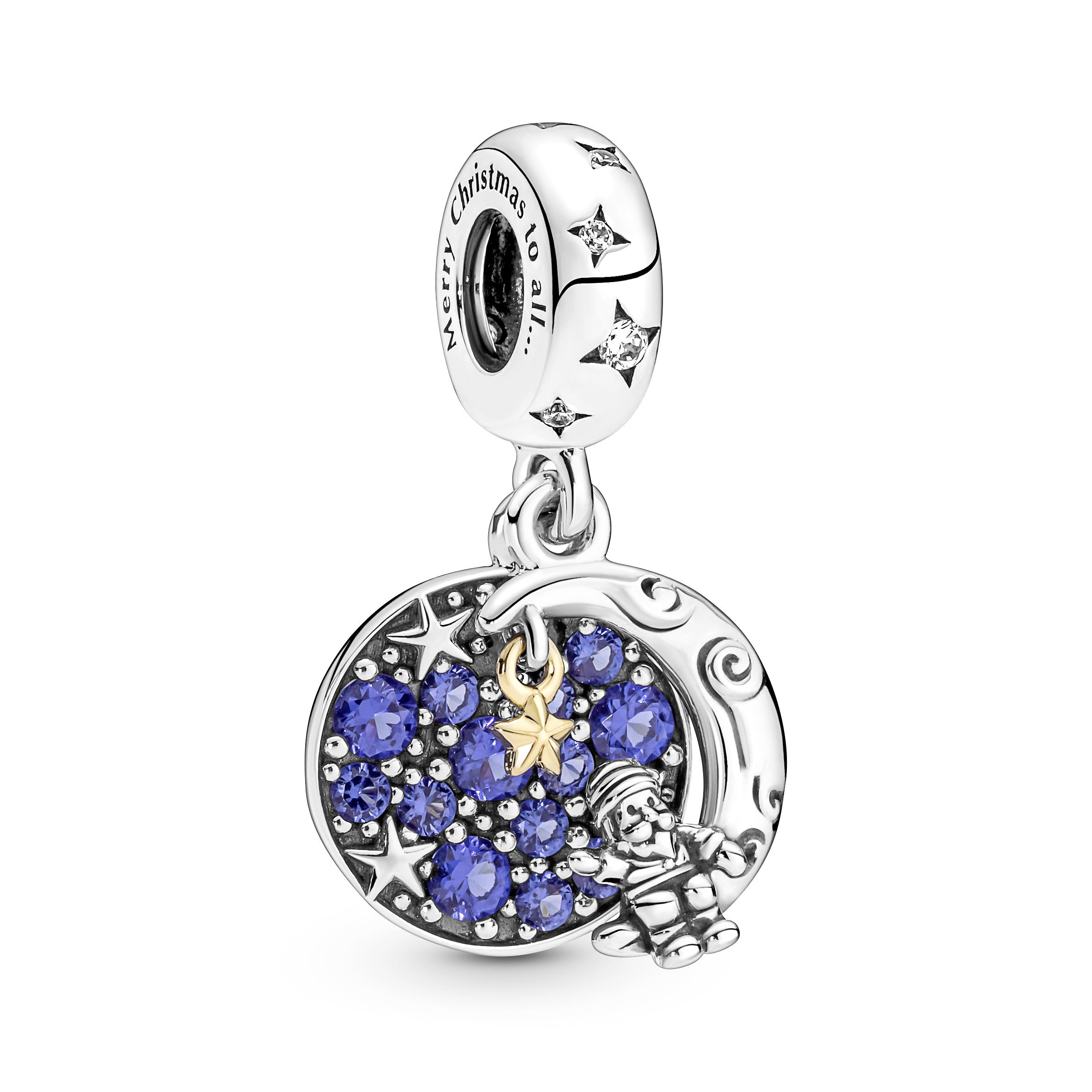 PANDORA Santa Claus On The Moon Double Dangle Charm Sterling Silver Occasions Charms Bracelet Charm Jewelry Gift