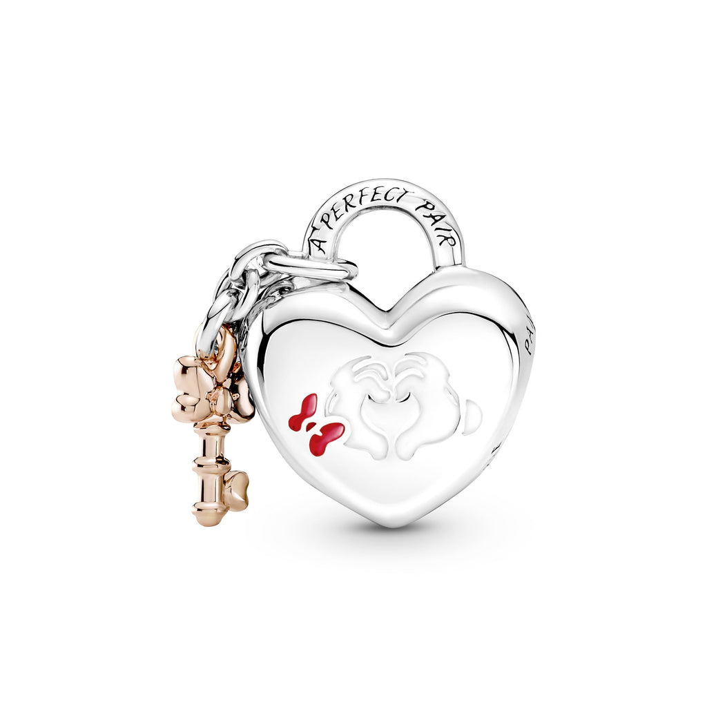 PANDORA Disney Mickey Mouse And Minnie Mouse Padlock Charm 14K Rose Gold Plated Unique Metal Blend Disney X PANDORA Charms Bracelet Charm Jewelry Gift
