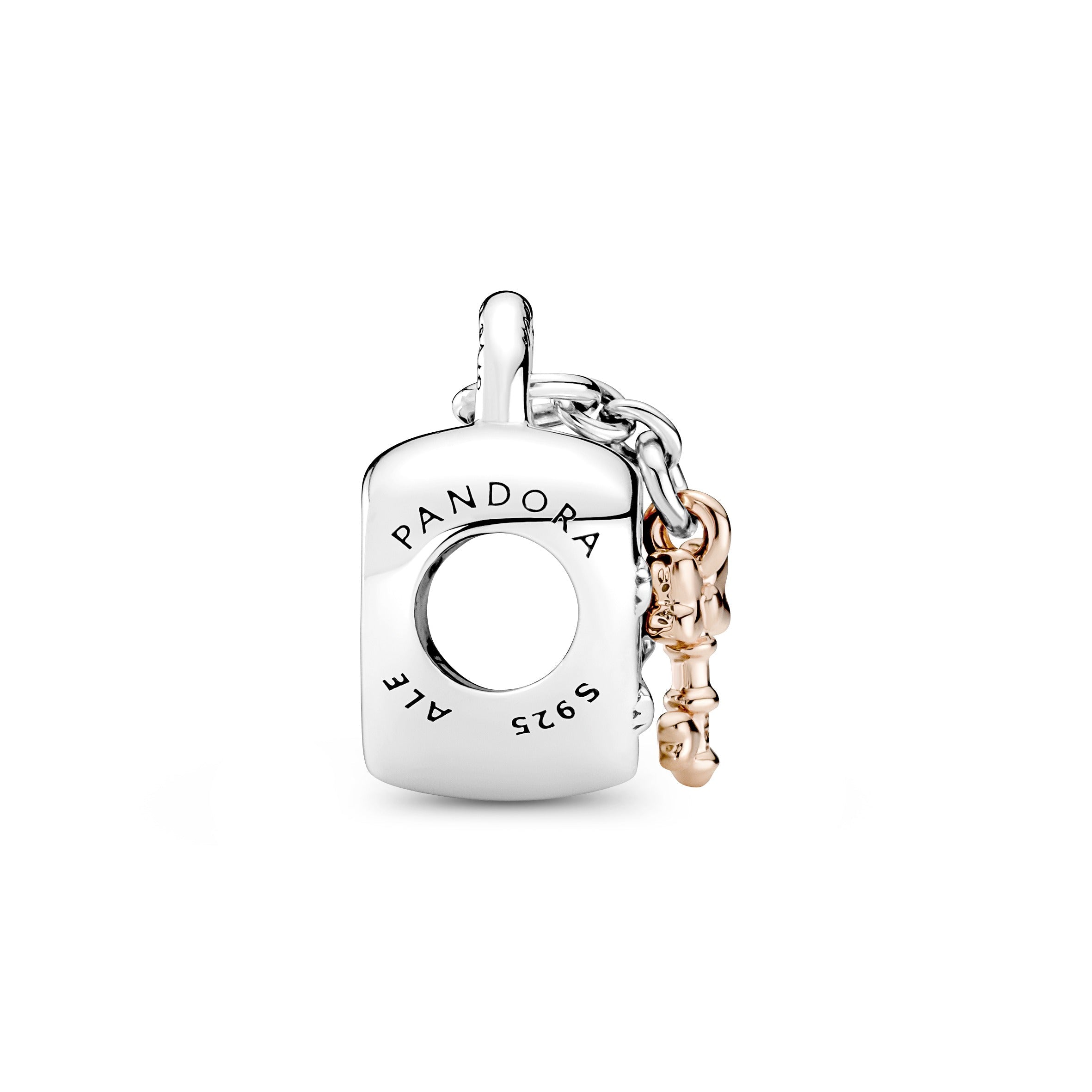 PANDORA Disney Mickey Mouse And Minnie Mouse Padlock Charm 14K Rose Gold Plated Unique Metal Blend Disney X PANDORA Charms Bracelet Charm Jewelry Gift
