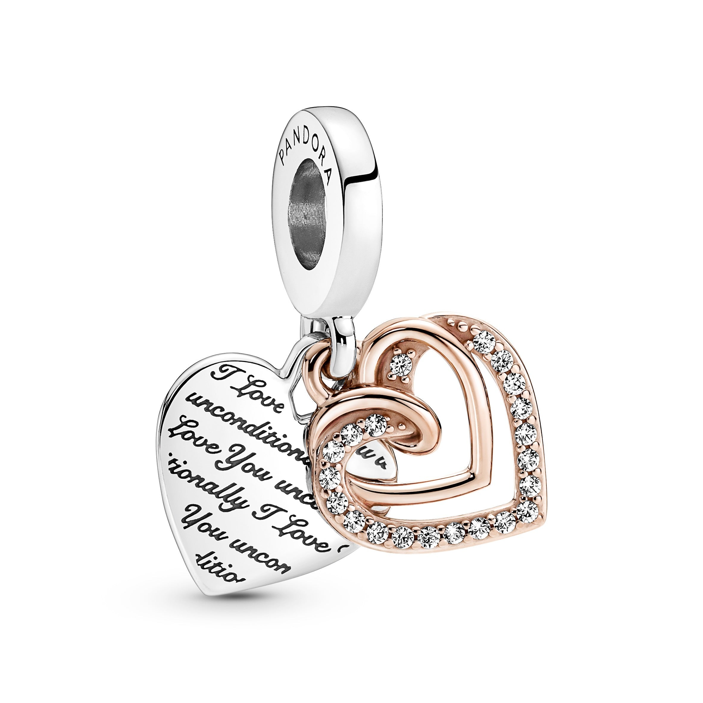 PANDORA Entwined Hearts Double Dangle Charm 14K Rose Gold Plated Unique Metal Blend Charms Bracelet Charm Jewelry Gift