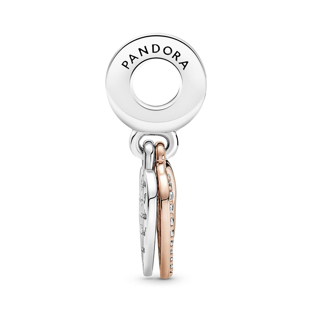 PANDORA Entwined Hearts Double Dangle Charm 14K Rose Gold Plated Unique Metal Blend Charms Bracelet Charm Jewelry Gift