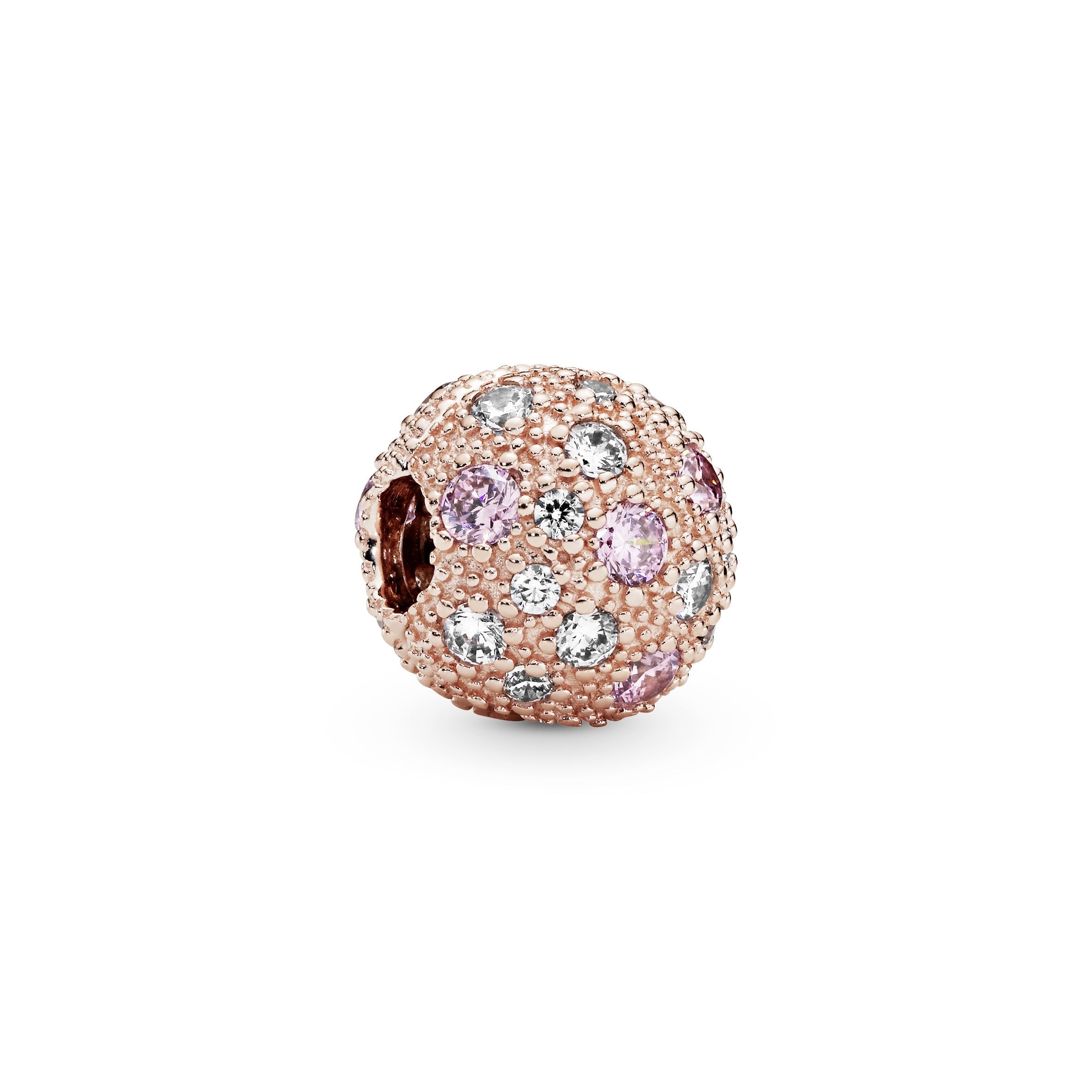 PANDORA Pink Beaded Texture Clip Charm 14K Rose Gold Plated Unique Metal Blend Charms Bracelet Charm Jewelry Gift