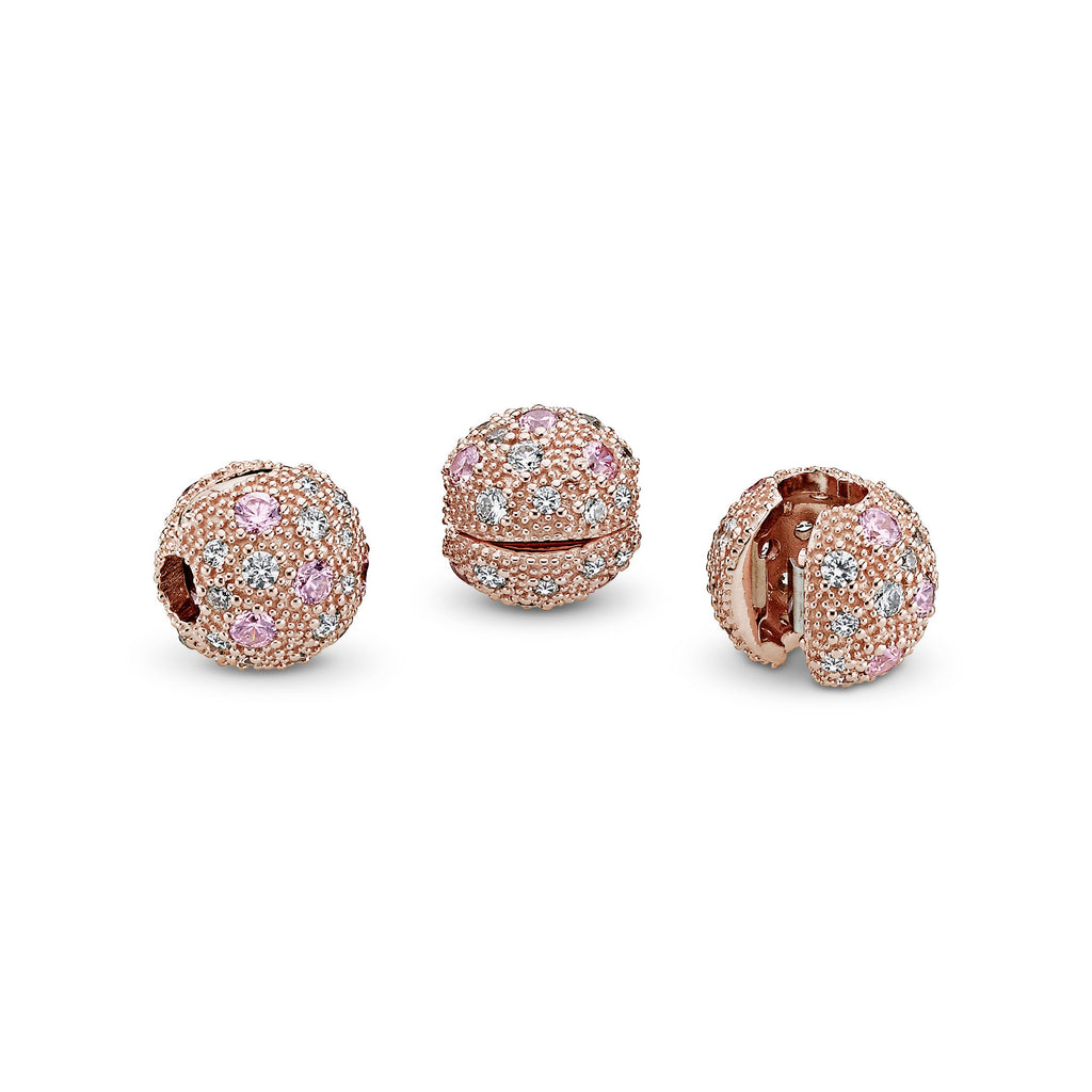 PANDORA Pink Beaded Texture Clip Charm 14K Rose Gold Plated Unique Metal Blend Charms Bracelet Charm Jewelry Gift