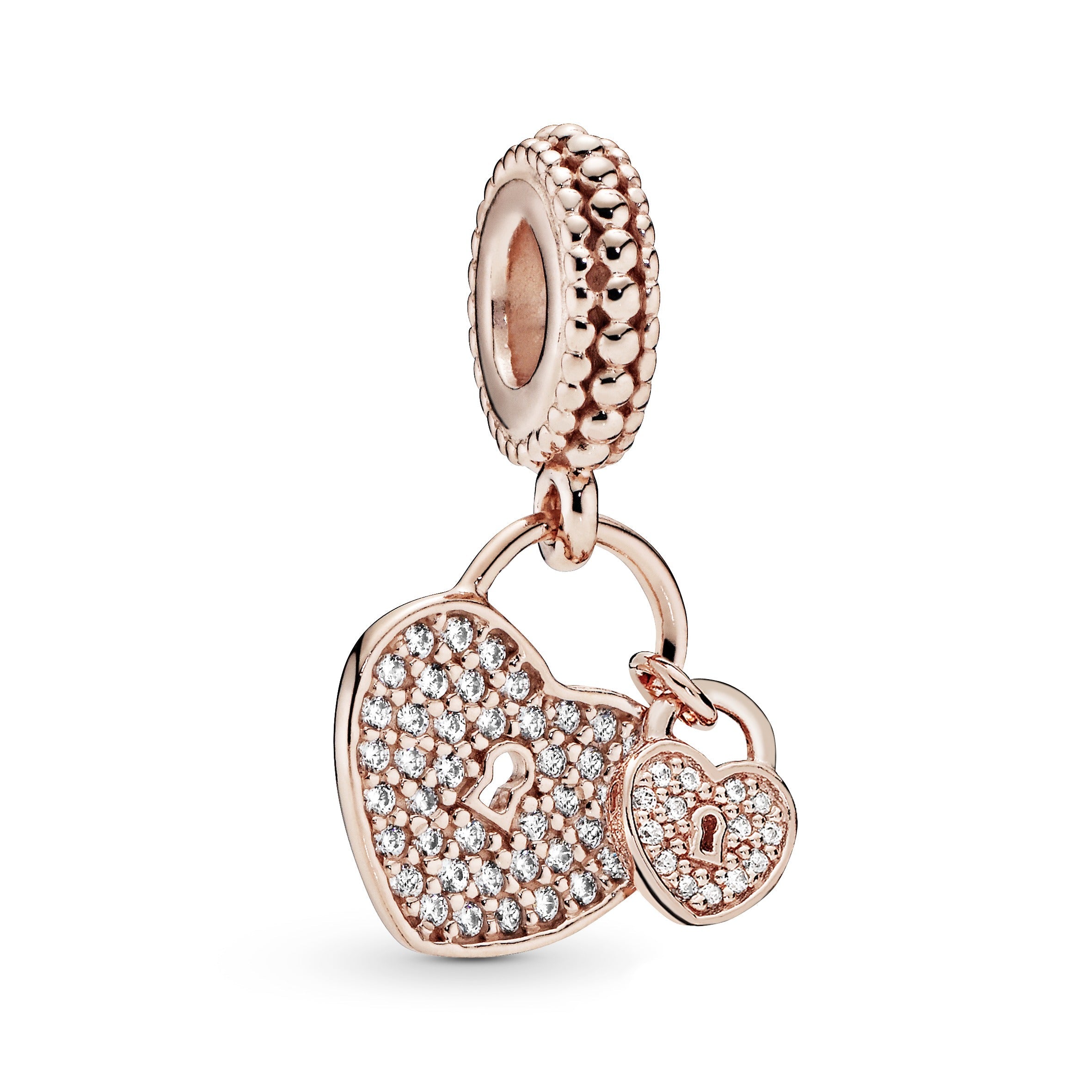 PANDORA Pavé Heart Padlocks Dangle Charm 14K Rose Gold Plated Unique Metal Blend Love Charms Bracelet Charm Jewelry Gift