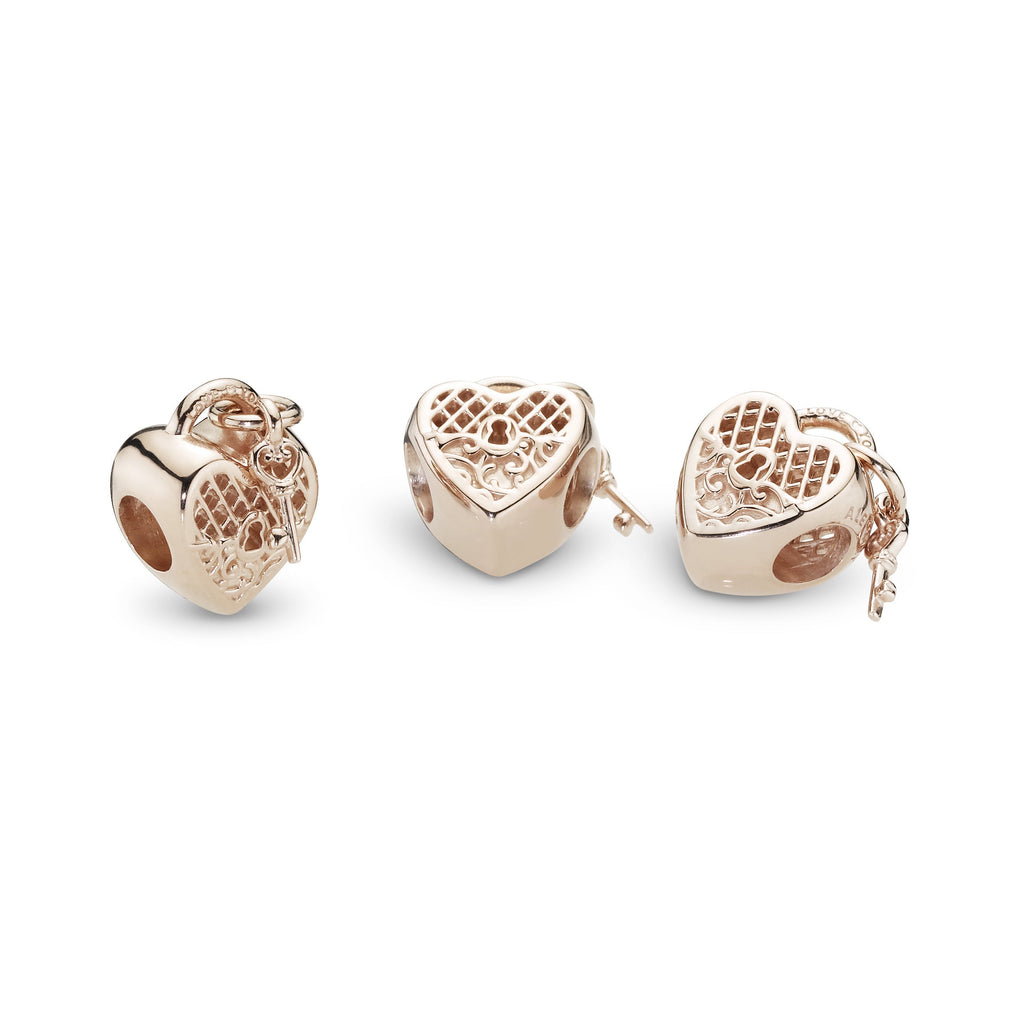 PANDORA Love You Heart Padlock Charm 14K Rose Gold Plated Unique Metal Blend Charms Bracelet Charm Jewelry Gift