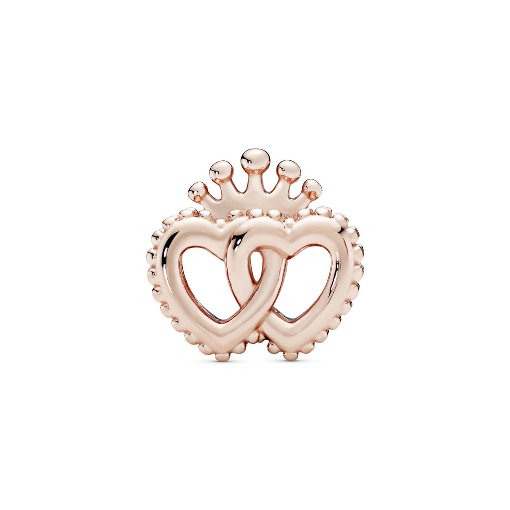 PANDORA Crown And Entwined Hearts Charm 14K Rose Gold Plated Unique Metal Blend Charms Bracelet Charm Jewelry Gift