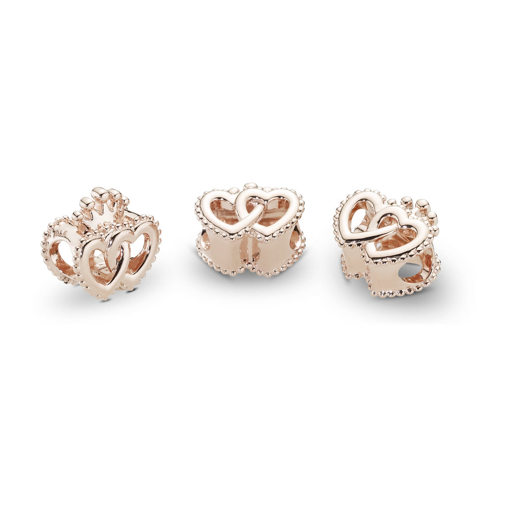 PANDORA Crown And Entwined Hearts Charm 14K Rose Gold Plated Unique Metal Blend Charms Bracelet Charm Jewelry Gift