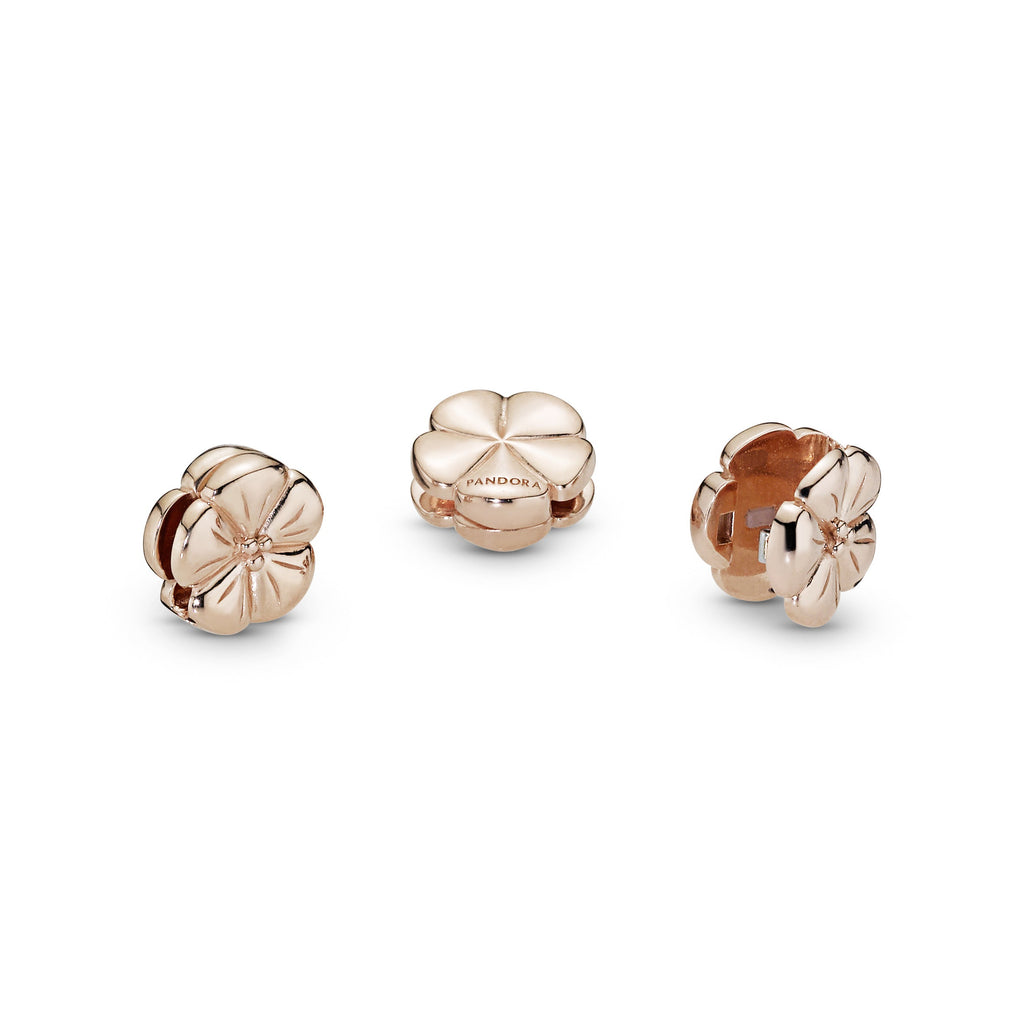PANDORA Polished Flower Clip Charm 14K Rose Gold Plated Unique Metal Blend Floral Charms Bracelet Charm Jewelry Gift
