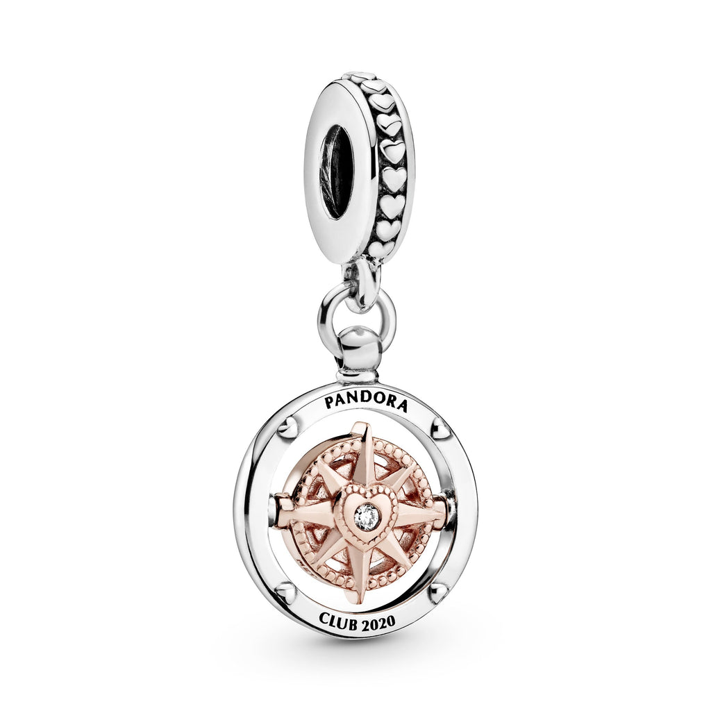 PANDORA Club 2020 Compass Dangle Charm 14K Rose Gold Plated Unique Metal Blend Travel Charms Bracelet Charm Jewelry Gift