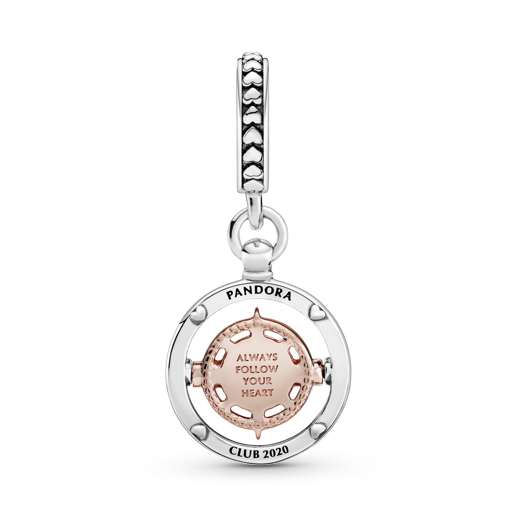 PANDORA Club 2020 Compass Dangle Charm 14K Rose Gold Plated Unique Metal Blend Travel Charms Bracelet Charm Jewelry Gift