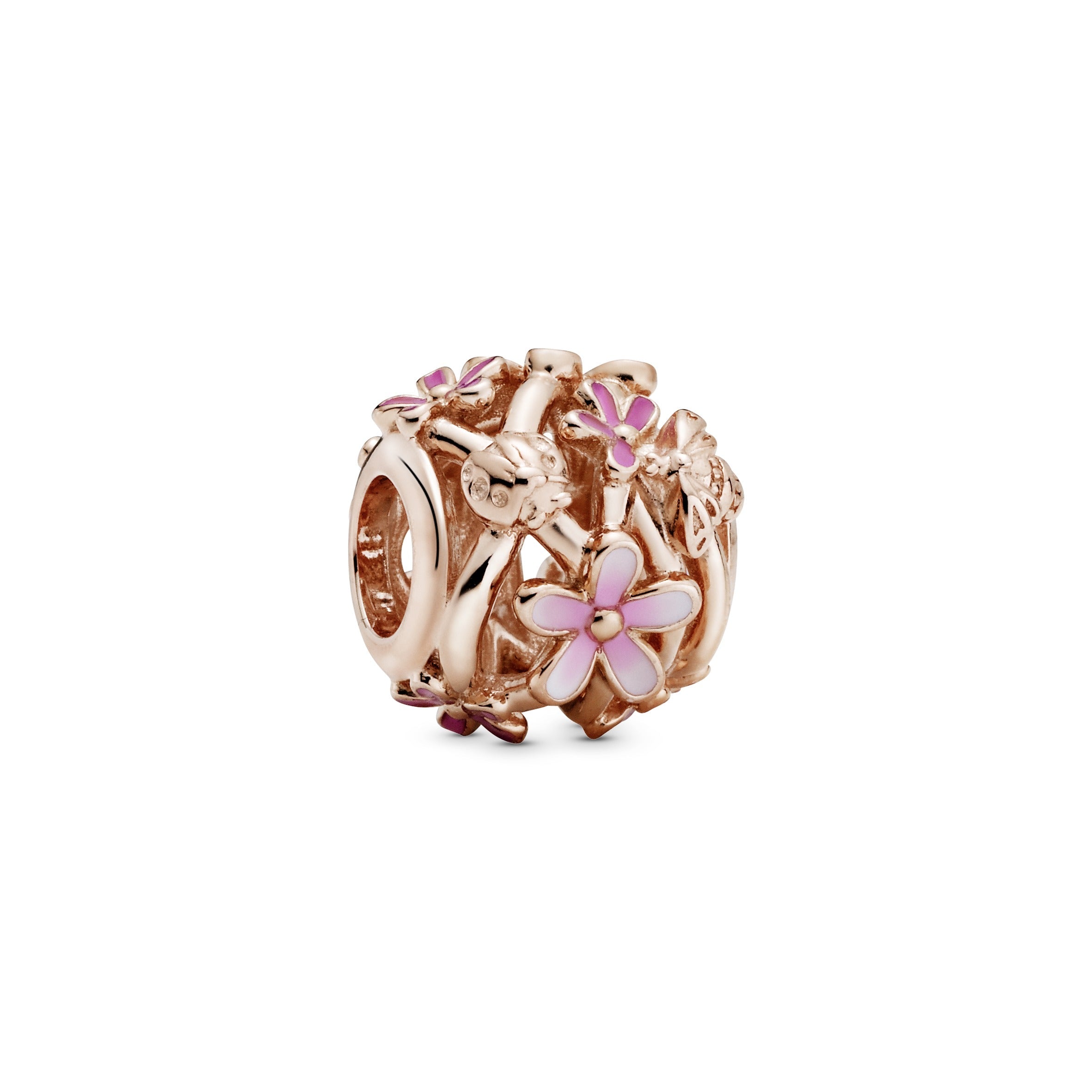 PANDORA Openwork Pink Daisy Flower Charm 14K Rose Gold Plated Unique Metal Blend Charms Bracelet Charm Jewelry Gift