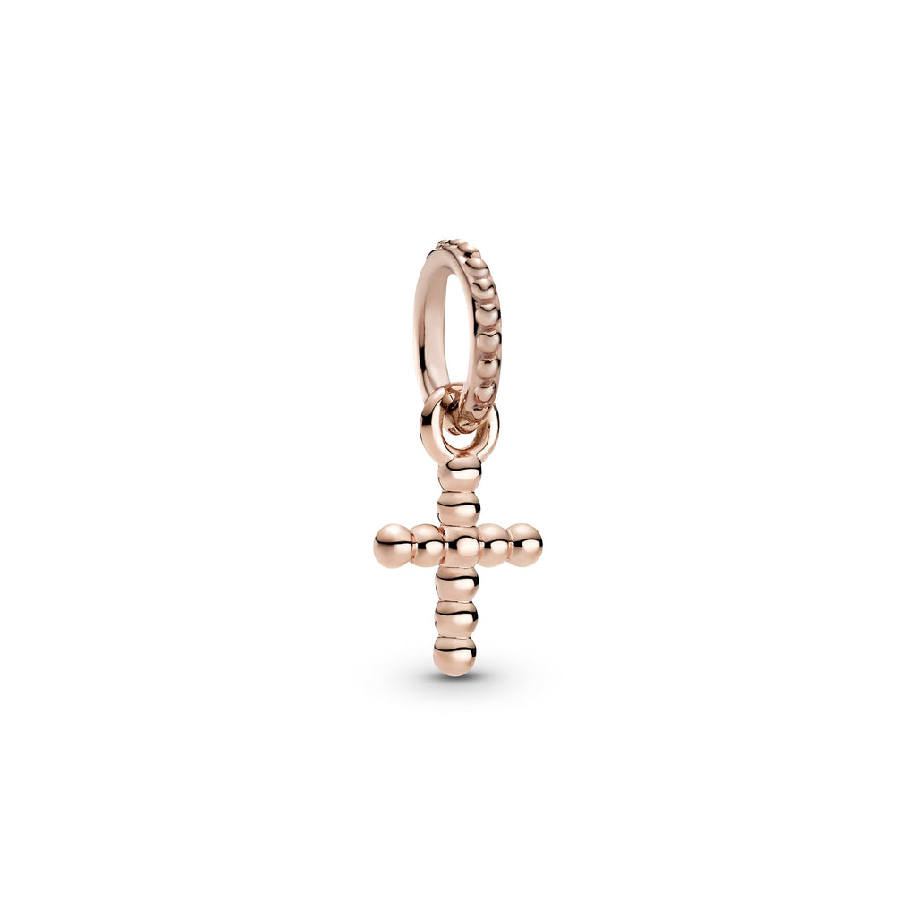 PANDORA Beaded Cross Dangle Charm 14K Rose Gold Plated Unique Metal Blend Symbols And Colours Charms Bracelet Charm Jewelry Gift