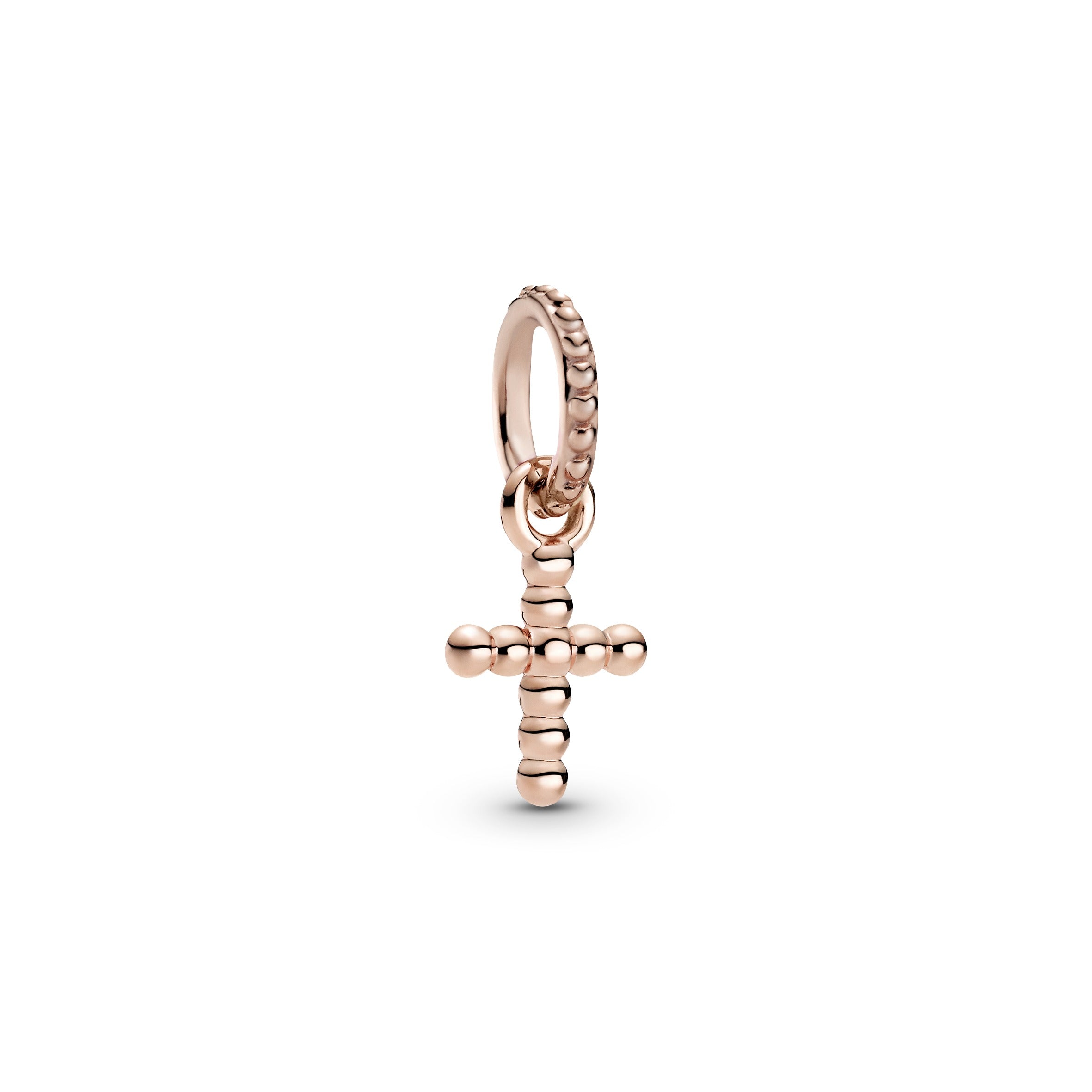 PANDORA Beaded Cross Dangle Charm 14K Rose Gold Plated Unique Metal Blend Symbols And Colours Charms Bracelet Charm Jewelry Gift