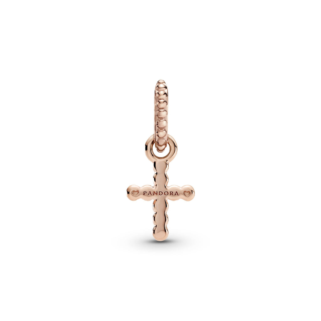 PANDORA Beaded Cross Dangle Charm 14K Rose Gold Plated Unique Metal Blend Symbols And Colours Charms Bracelet Charm Jewelry Gift