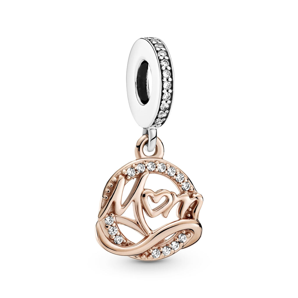 PANDORA Two-tone Mum Dangle Charm 14K Rose Gold Plated Unique Metal Blend Family And Friends Charms Bracelet Charm Jewelry Gift