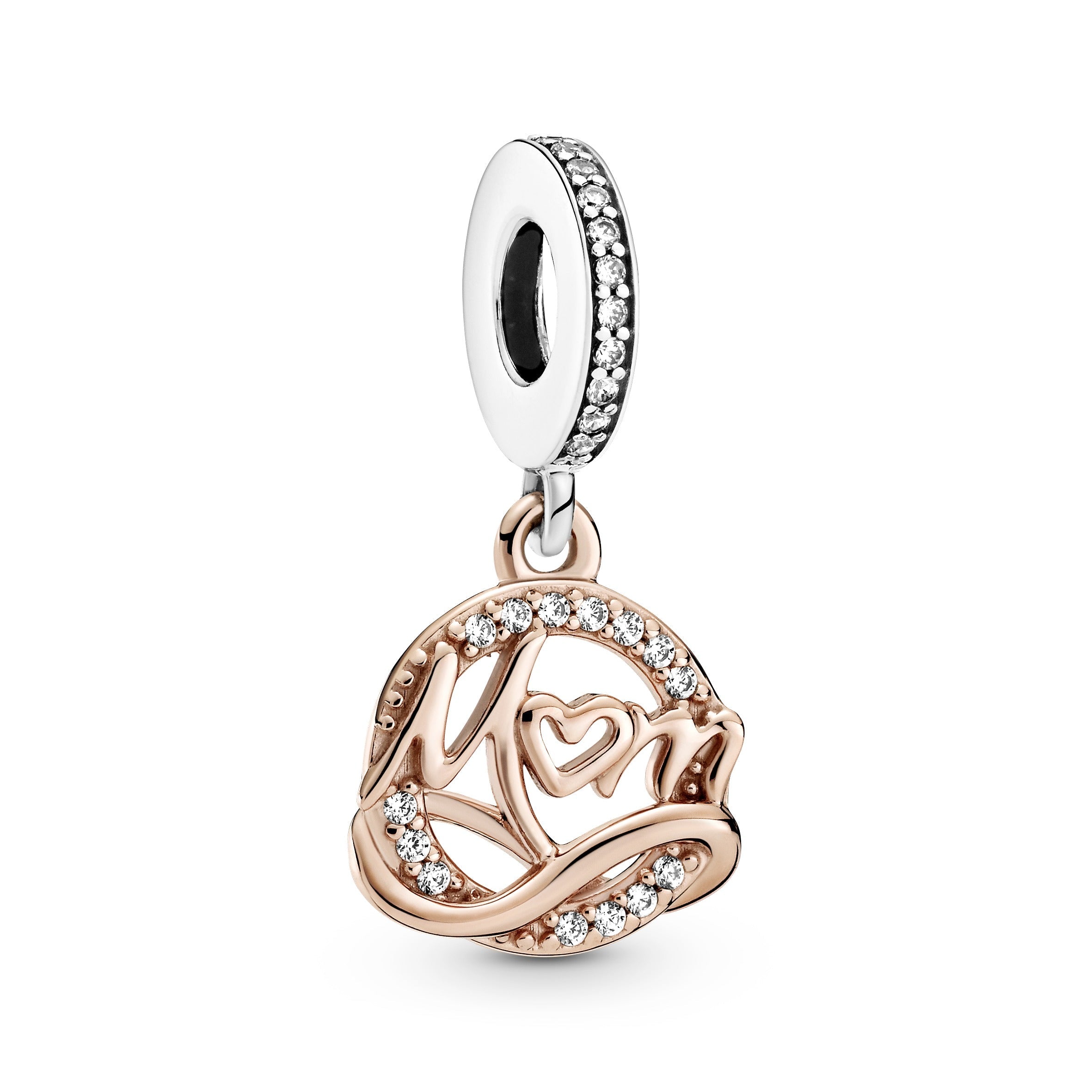 PANDORA Two-tone Mum Dangle Charm 14K Rose Gold Plated Unique Metal Blend Family And Friends Charms Bracelet Charm Jewelry Gift