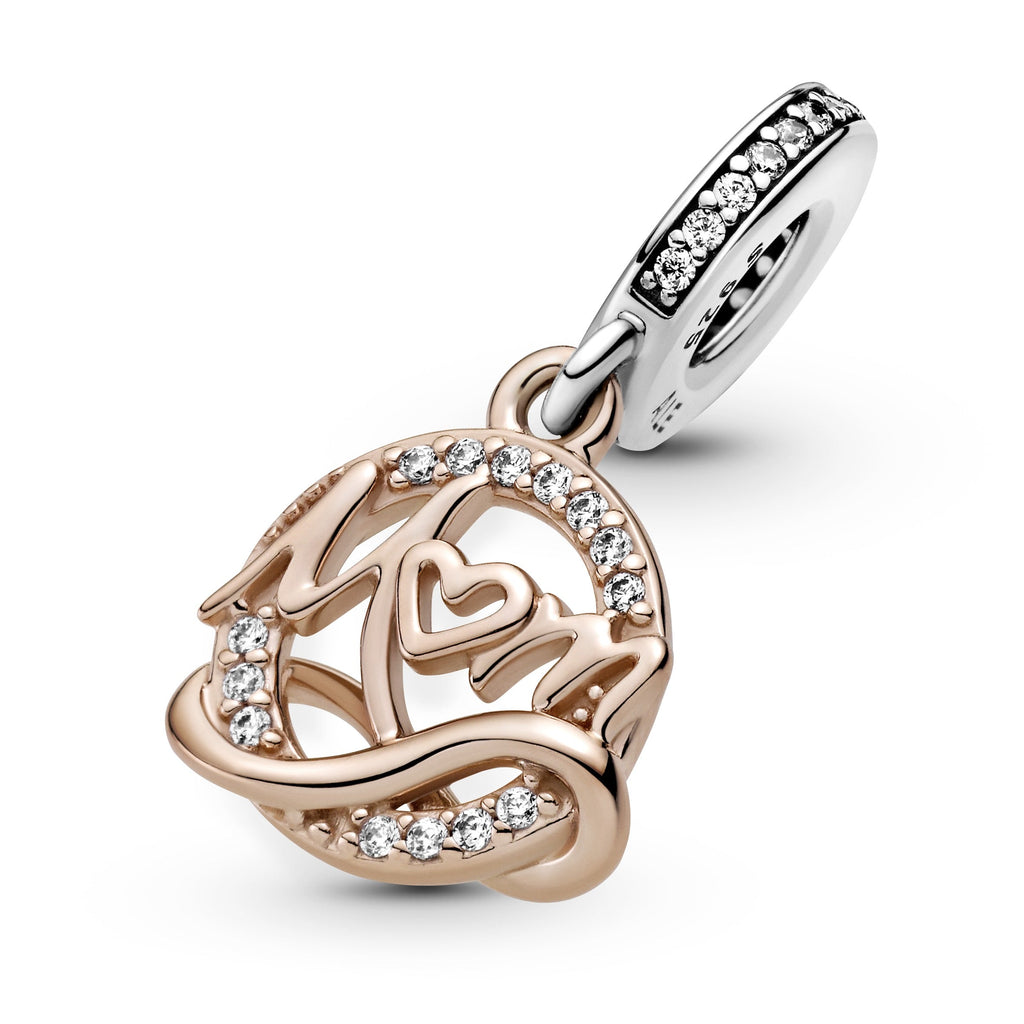 PANDORA Two-tone Mum Dangle Charm 14K Rose Gold Plated Unique Metal Blend Family And Friends Charms Bracelet Charm Jewelry Gift