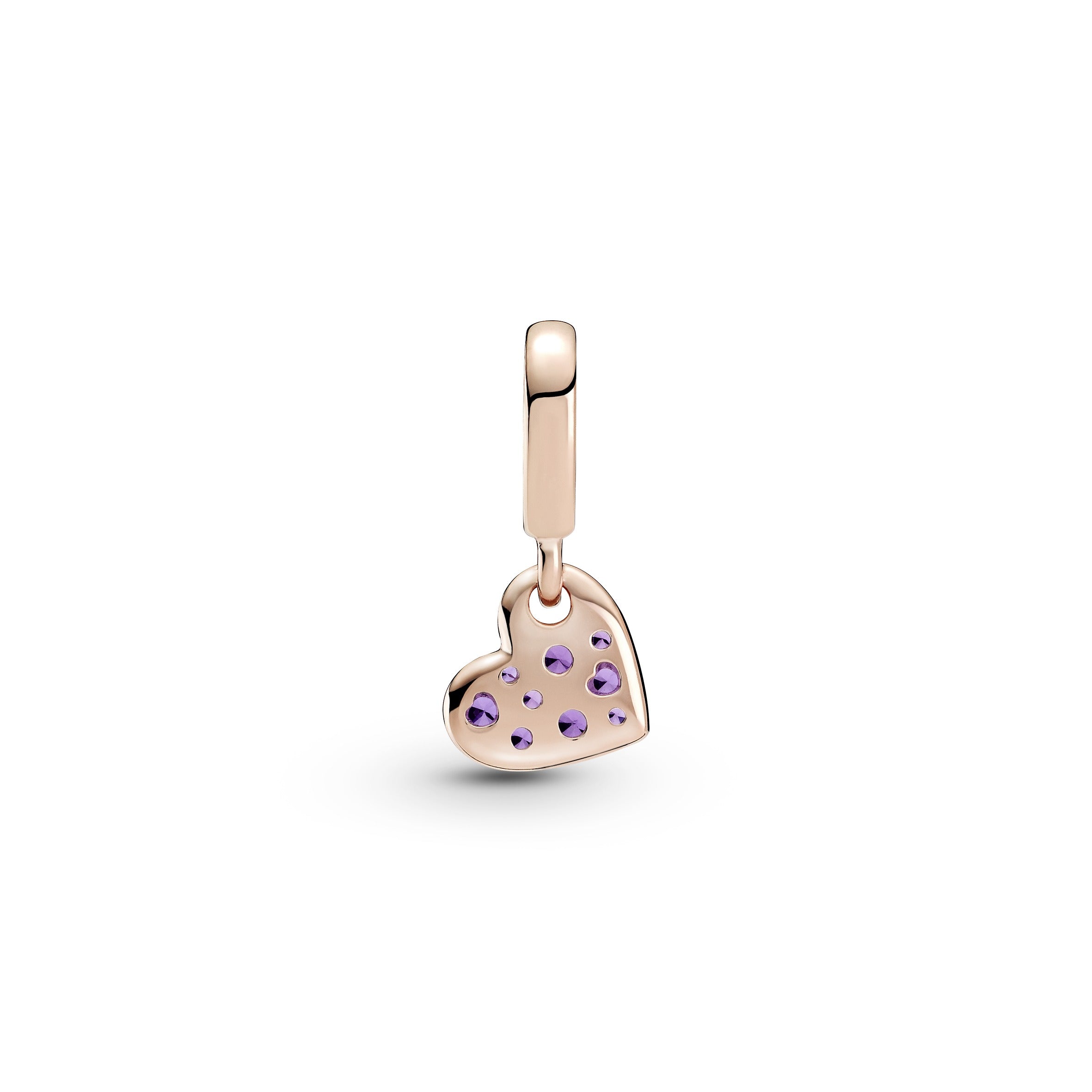 PANDORA Royal Purple Pavé Tilted Heart Dangle Charm 14K Rose Gold Plated Unique Metal Blend Charms Bracelet Charm Jewelry Gift
