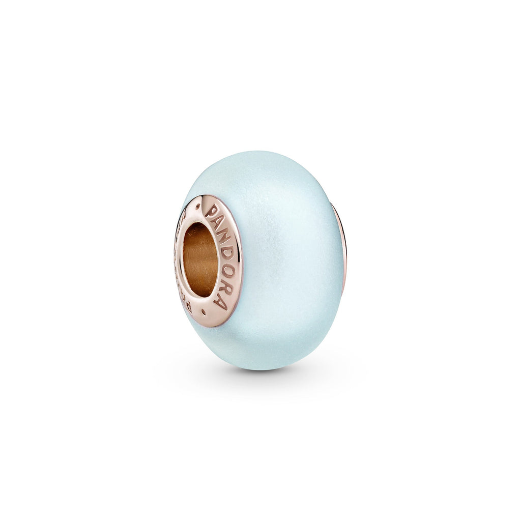 PANDORA Matte Blue Murano Glass Charm 14K Rose Gold Plated Unique Metal Blend Charms Bracelet Charm Jewelry Gift