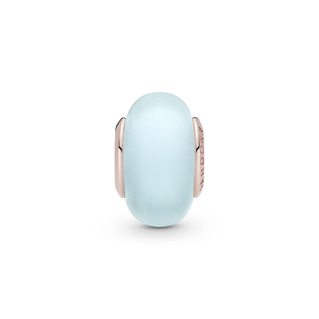 PANDORA Matte Blue Murano Glass Charm 14K Rose Gold Plated Unique Metal Blend Charms Bracelet Charm Jewelry Gift
