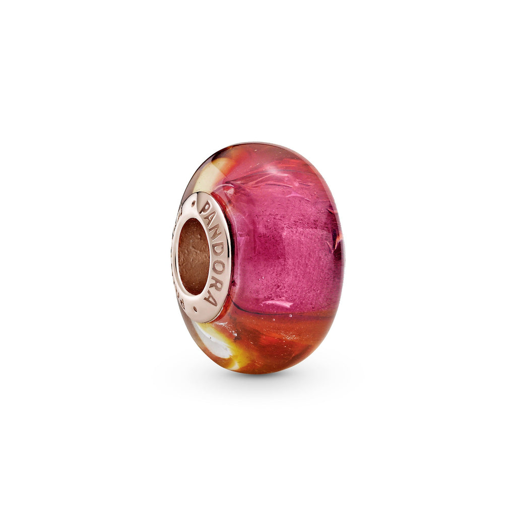 PANDORA Glittering Sunset Murano Glass Charm 14K Rose Gold Plated Unique Metal Blend Multi-colour Charms Bracelet Charm Jewelry Gift