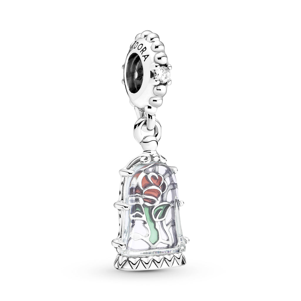 PANDORA Disney Beauty And The Beast Enchanted Rose Dangle Charm Cubic Zirconia Charms Bracelet Charm Jewelry Gift