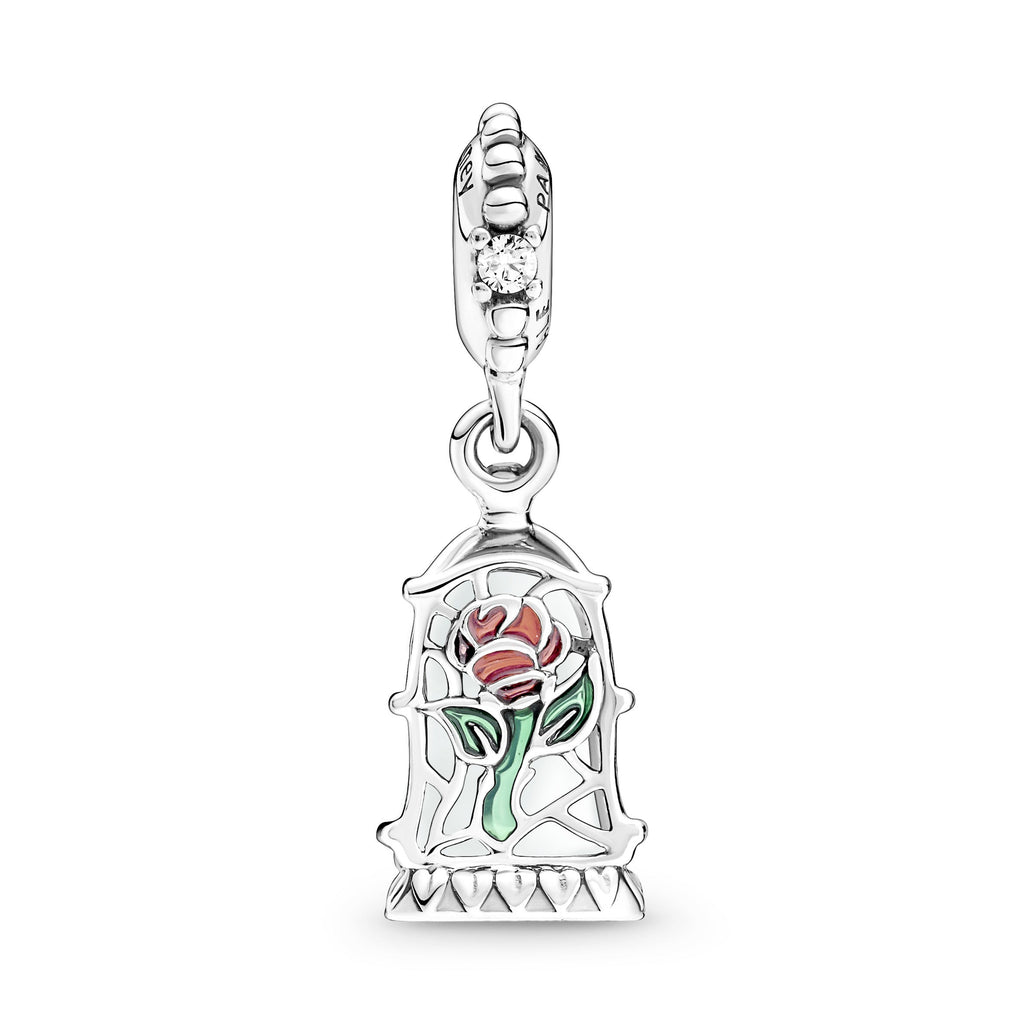 PANDORA Disney Beauty And The Beast Enchanted Rose Dangle Charm Cubic Zirconia Charms Bracelet Charm Jewelry Gift