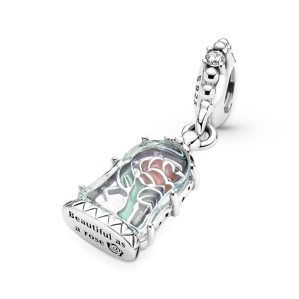 PANDORA Disney Beauty And The Beast Enchanted Rose Dangle Charm Cubic Zirconia Charms Bracelet Charm Jewelry Gift