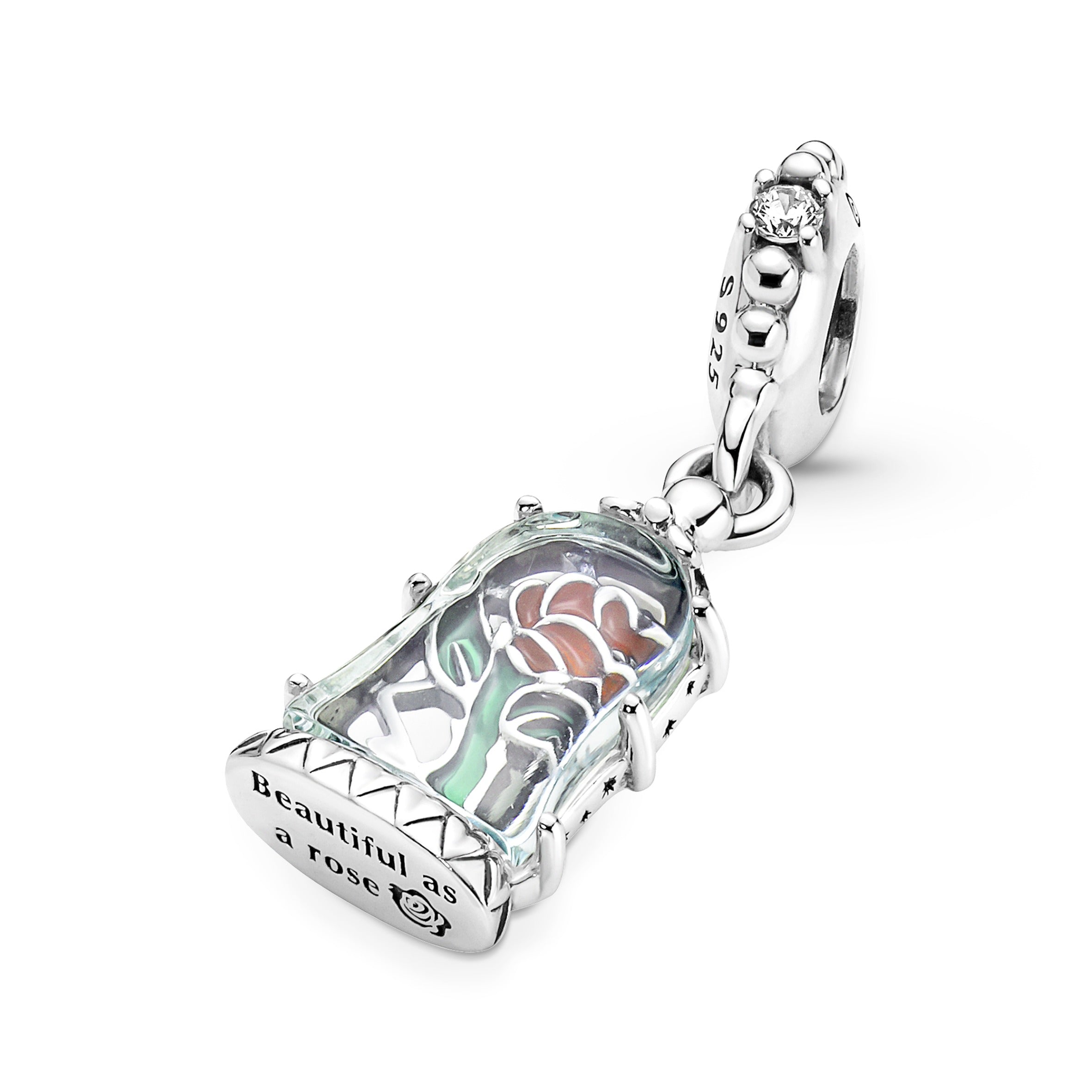 PANDORA Disney Beauty And The Beast Enchanted Rose Dangle Charm Cubic Zirconia Charms Bracelet Charm Jewelry Gift