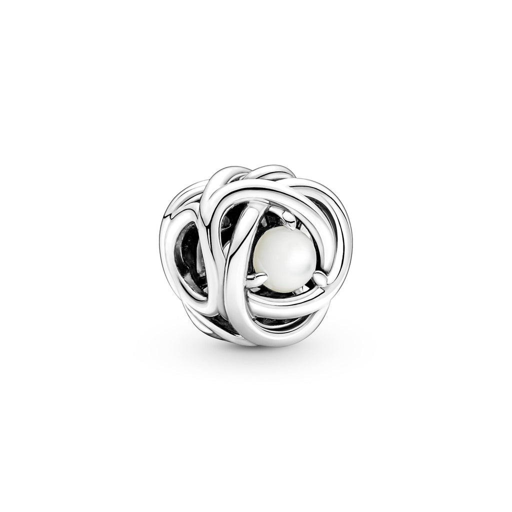 PANDORA White Mother Of Pearl Eternity Circle Charm Sterling Silver Birthdays Charms Bracelet Charm Jewelry Gift