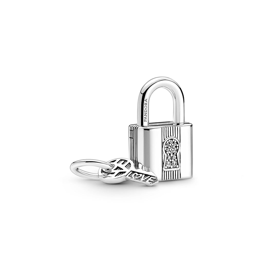 PANDORA Padlock And Key Dangle Charm Cubic Zirconia Silver Love Charms Bracelet Charm Jewelry Gift