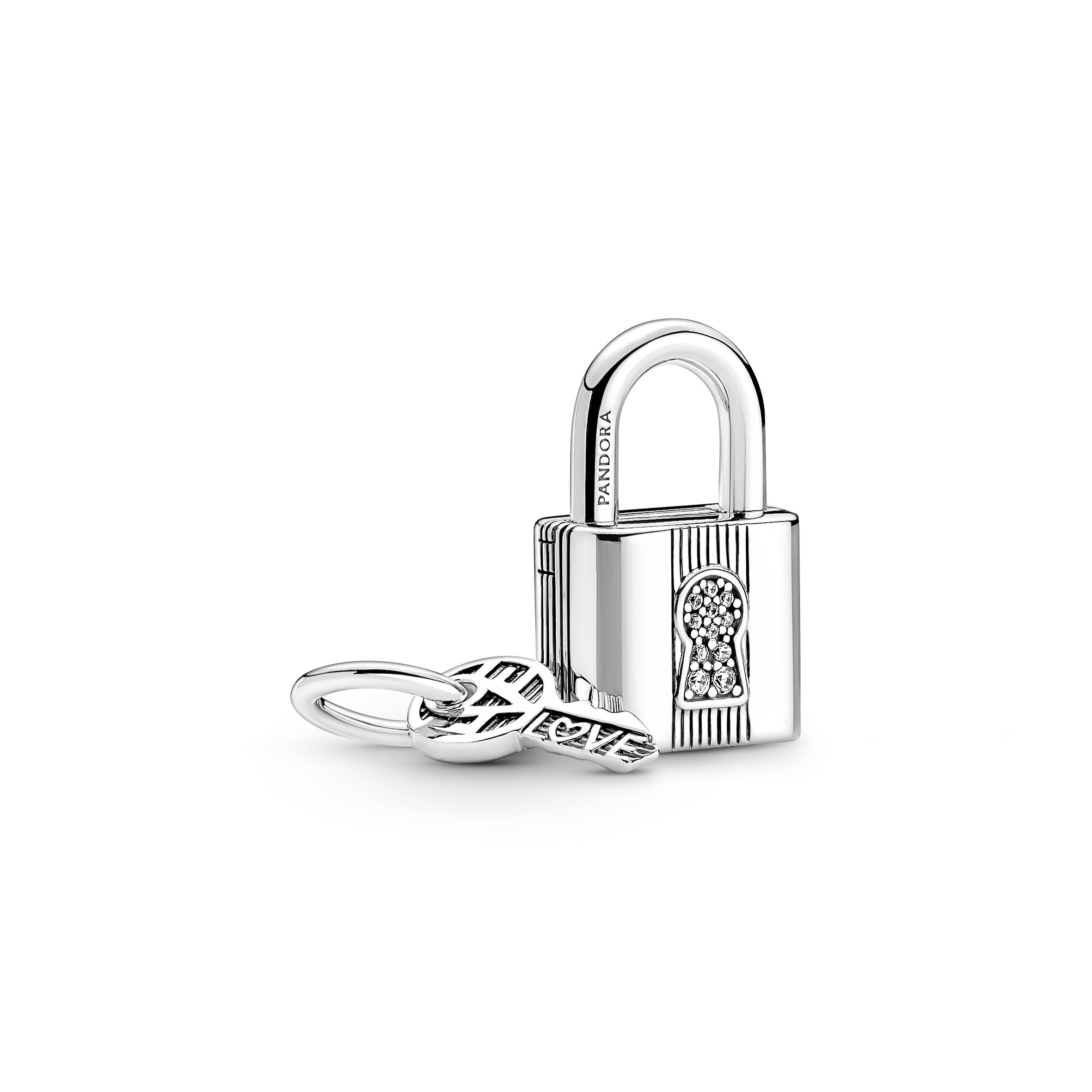 PANDORA Padlock And Key Dangle Charm Cubic Zirconia Silver Love Charms Bracelet Charm Jewelry Gift