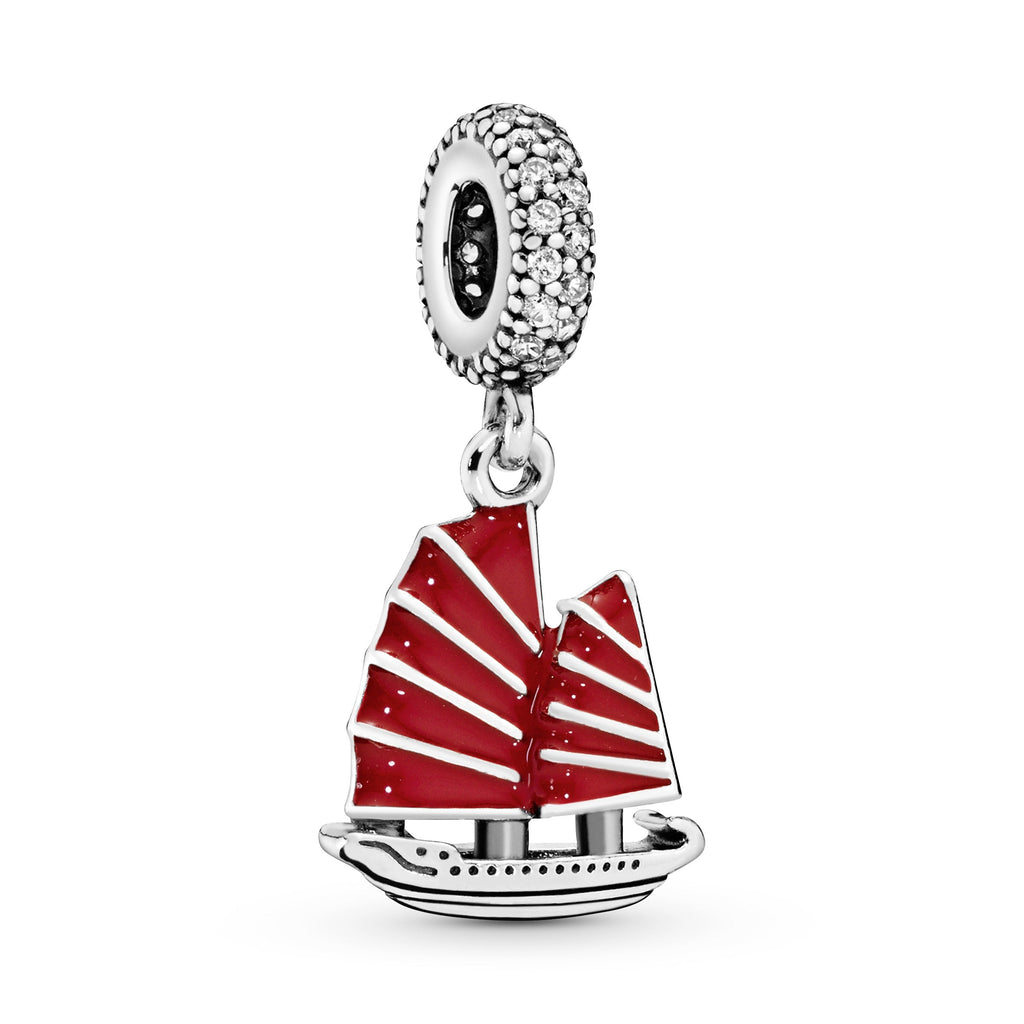 PANDORA Chinese Junk Ship Dangle Charm Cubic Zirconia Red Travel Charms Bracelet Charm Jewelry Gift