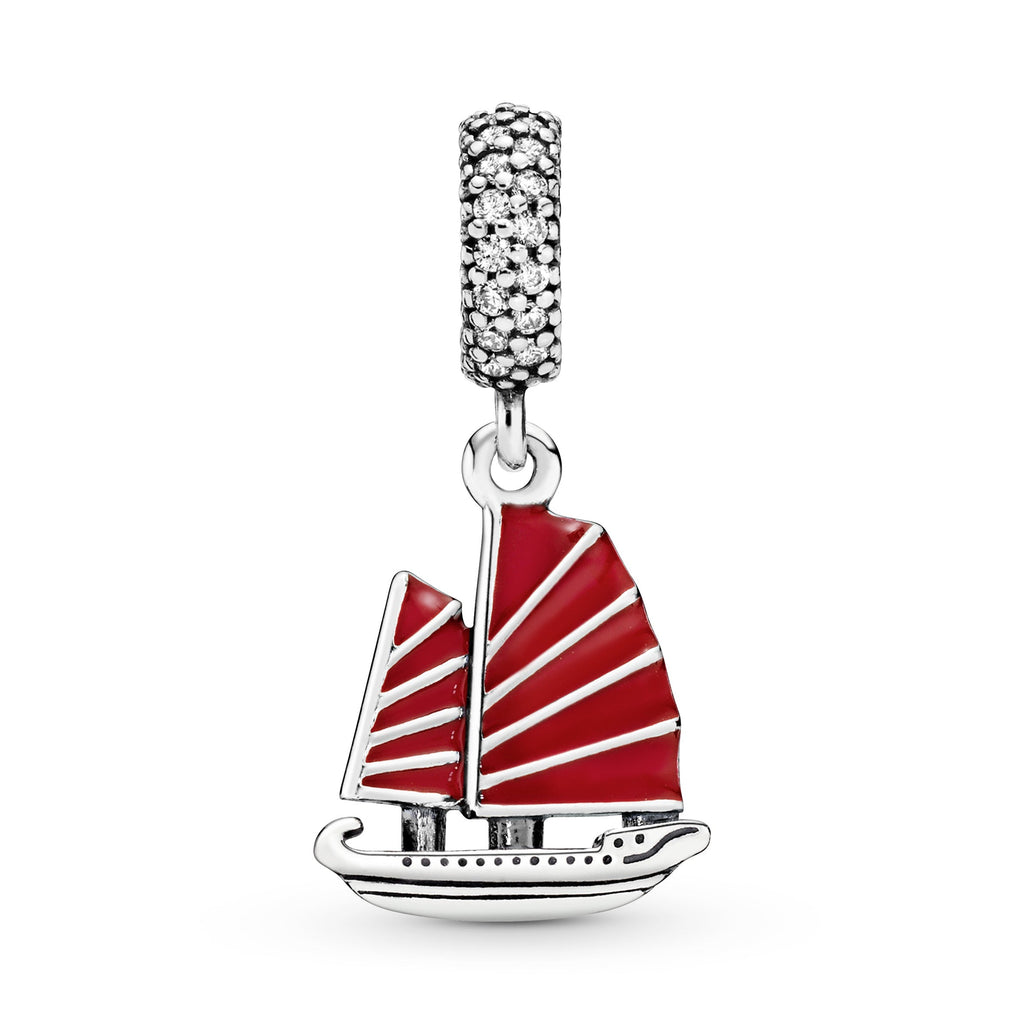 PANDORA Chinese Junk Ship Dangle Charm Cubic Zirconia Red Travel Charms Bracelet Charm Jewelry Gift